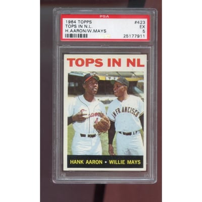 1964 Topps #423 Tops In NL Hank Aaron Willie Mays PSA 5 Graded 