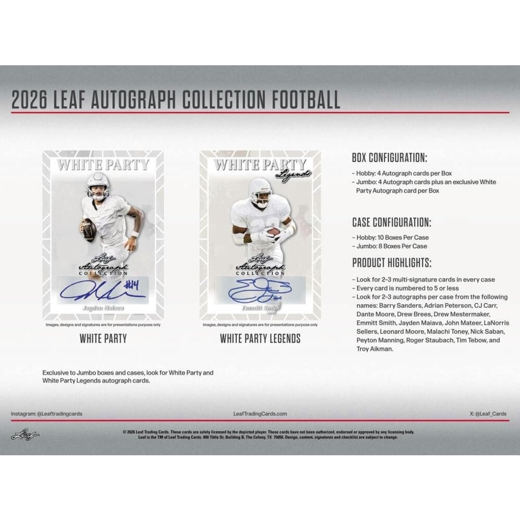 2026 Leaf Autograph Collection Football Hobby Jumbo Box