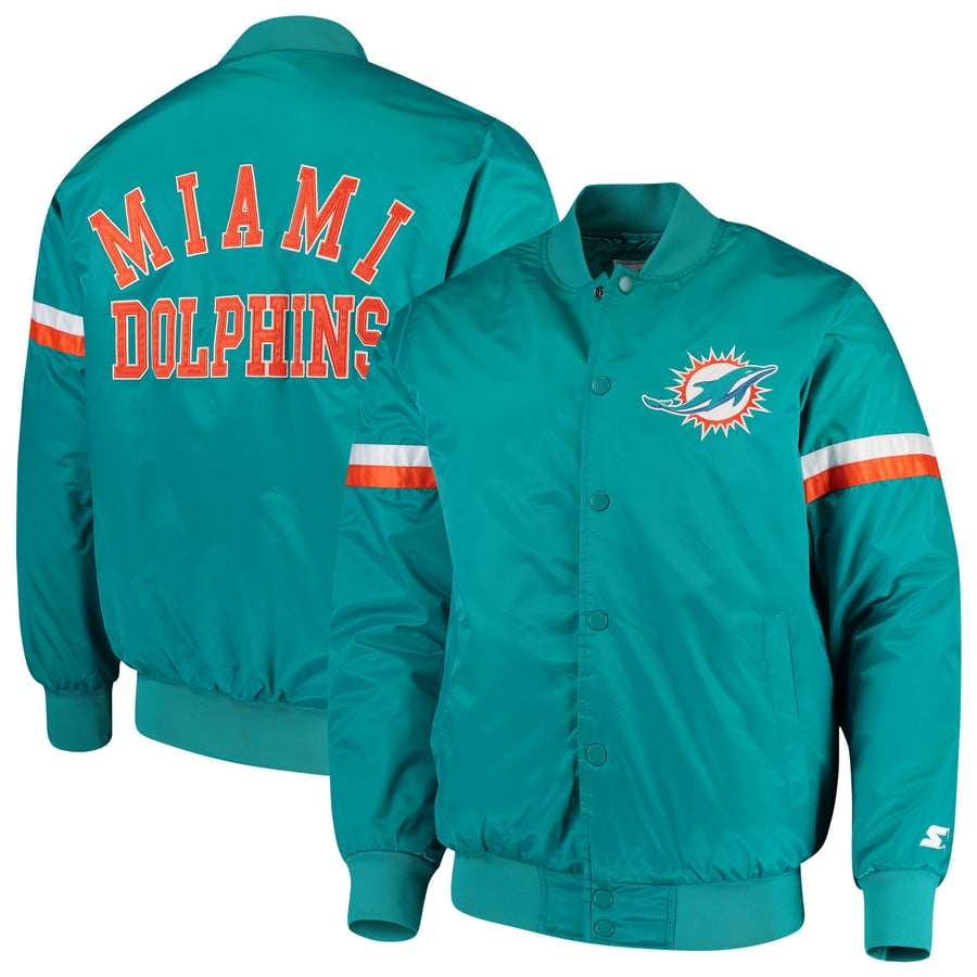 Miami Dolphins Starter Champ Satin Varsity Jacket Aqua