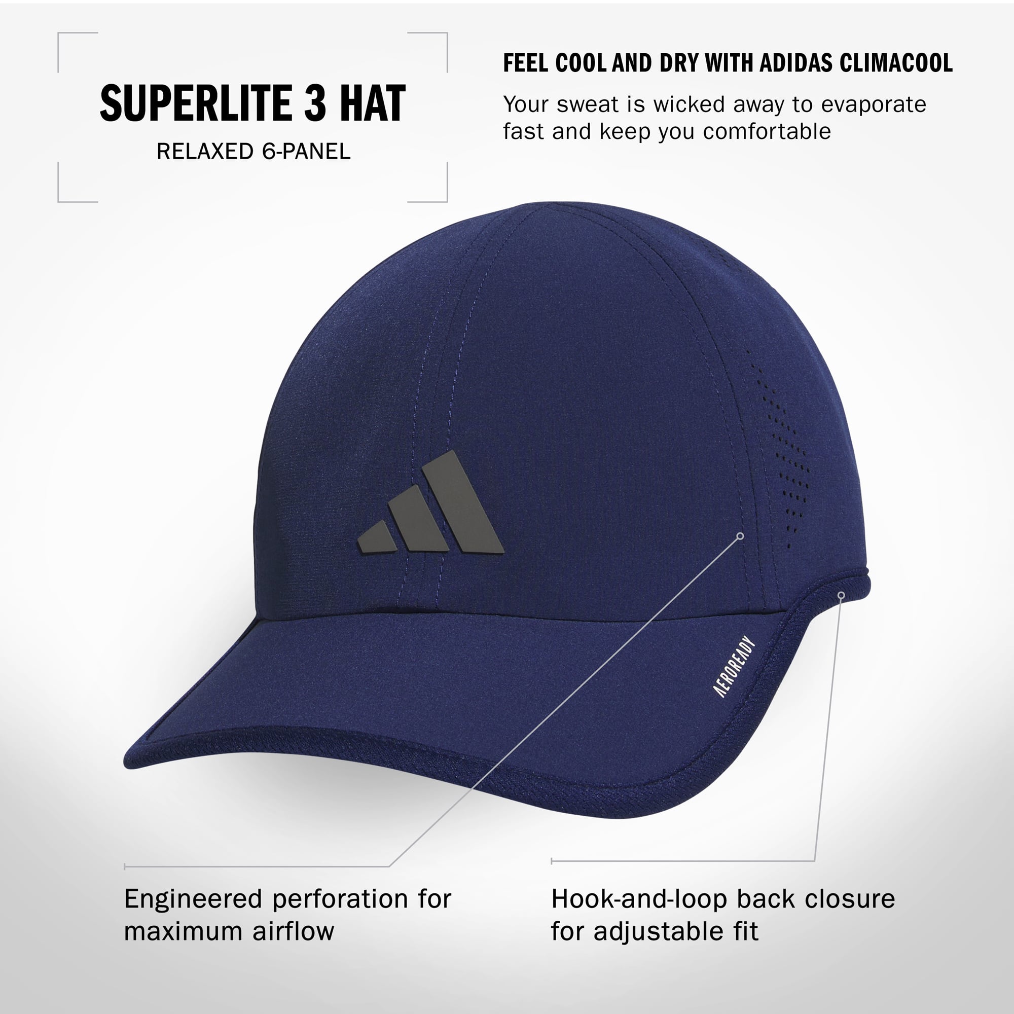 Men's adidas Navy Superlite 3 AEROREADY Adjustable Hat