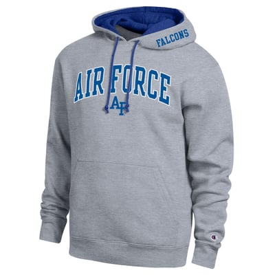  Air Force Falcons Champion Arch Tackle Twill Hoodie - Heather Gray