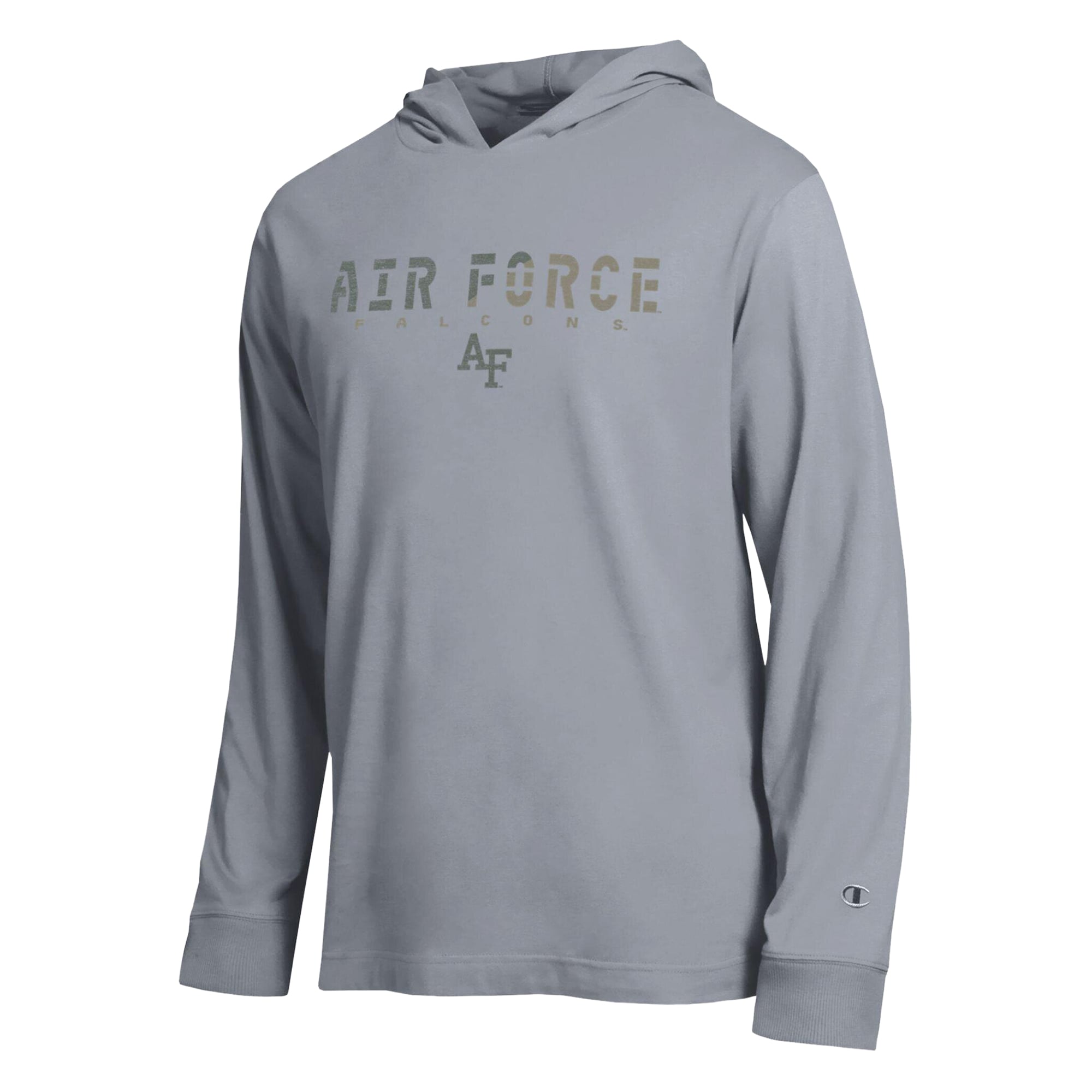T-shirt à manches longues capuche Champion Heather Gray Air Force Falcons Operation Hat Trick Flag pour homme