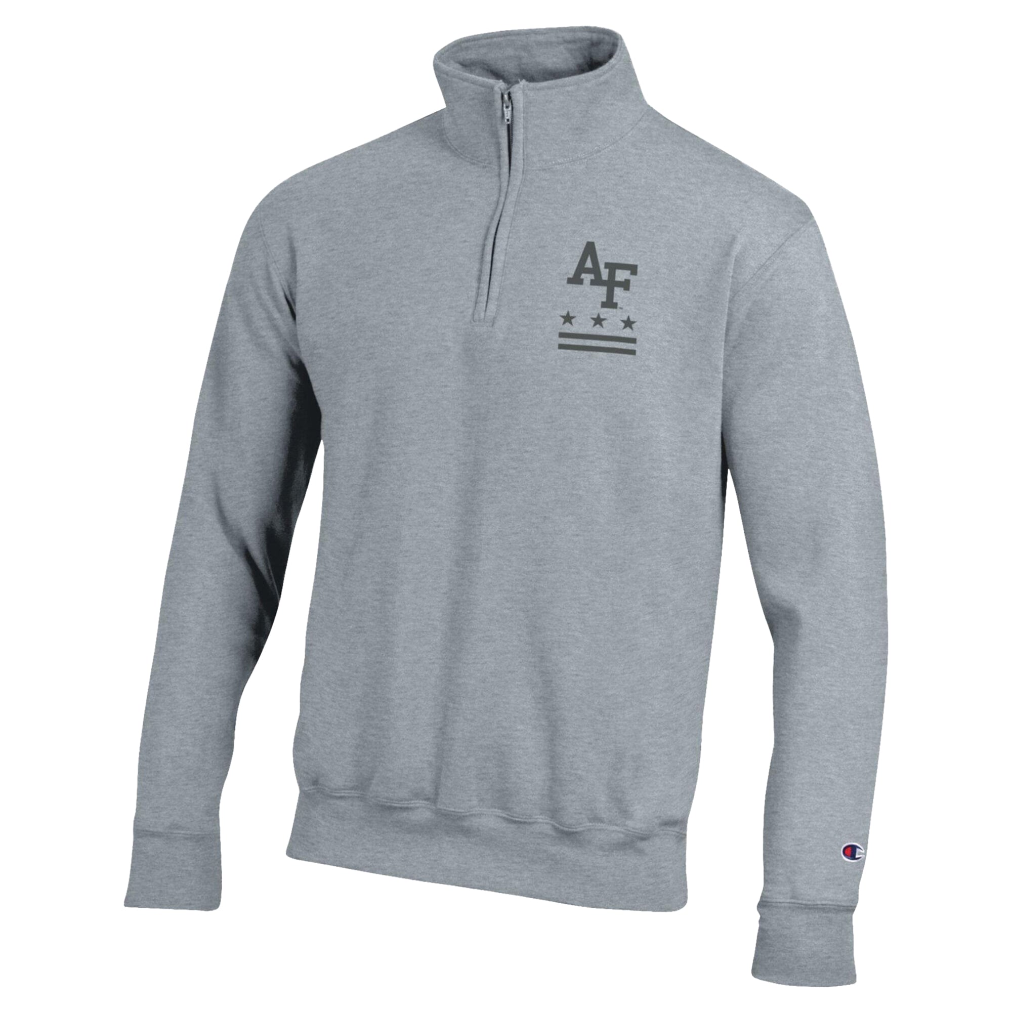 Pull-over à col zippé Champion pour homme, gris chiné, Air Force Falcons, motif « Operation Hat Trick Flag », en polaire Powerblend.