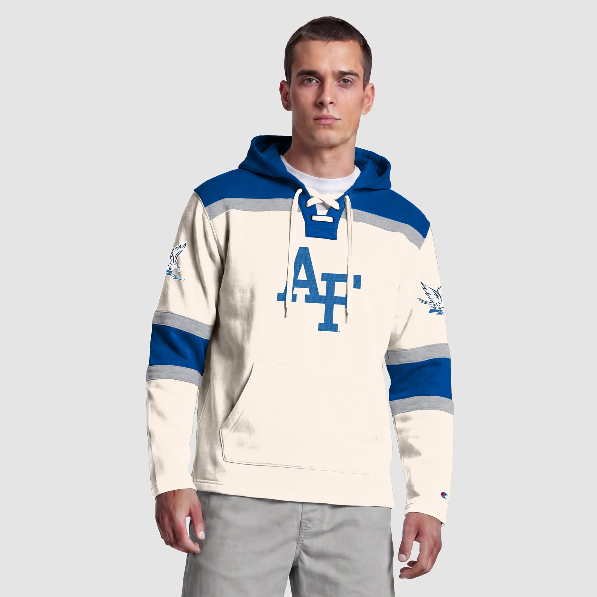 Sweat à capuche en polaire Champion White Air Force Falcons Lacer pour homme