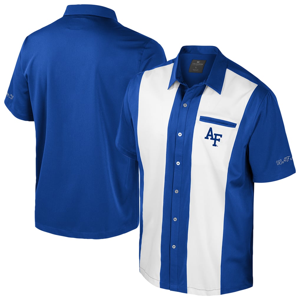 air force dress blues shirt Men's Colosseum Royal Falcons Strike Bowling Button-Up Size: Medium 55% cotton/45% polyester material Waistline: Natural Free People Floreo Strapless Frame Style:White