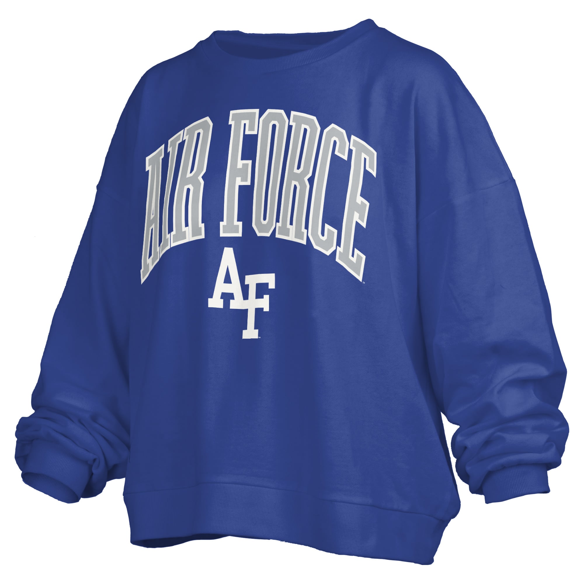 Women's Pressbox Royal Air Force Falcons Oversized Janise Arch Over Logo Fleece Sweatshirt