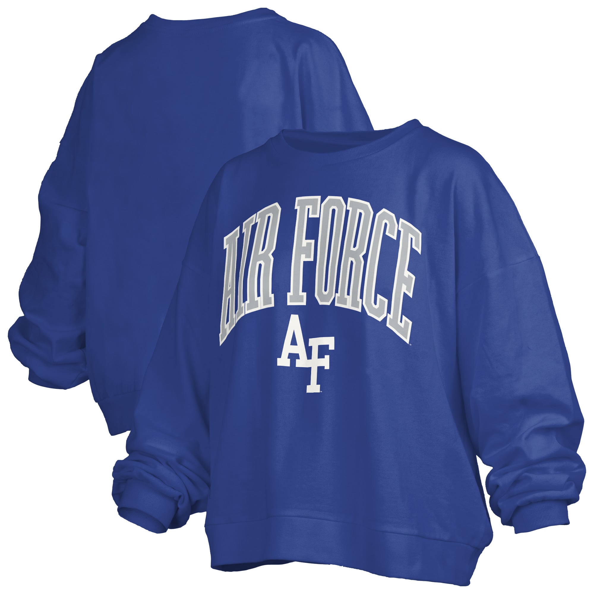 Women's Pressbox Royal Air Force Falcons Oversized Janise Arch Over Logo Fleece Sweatshirt
