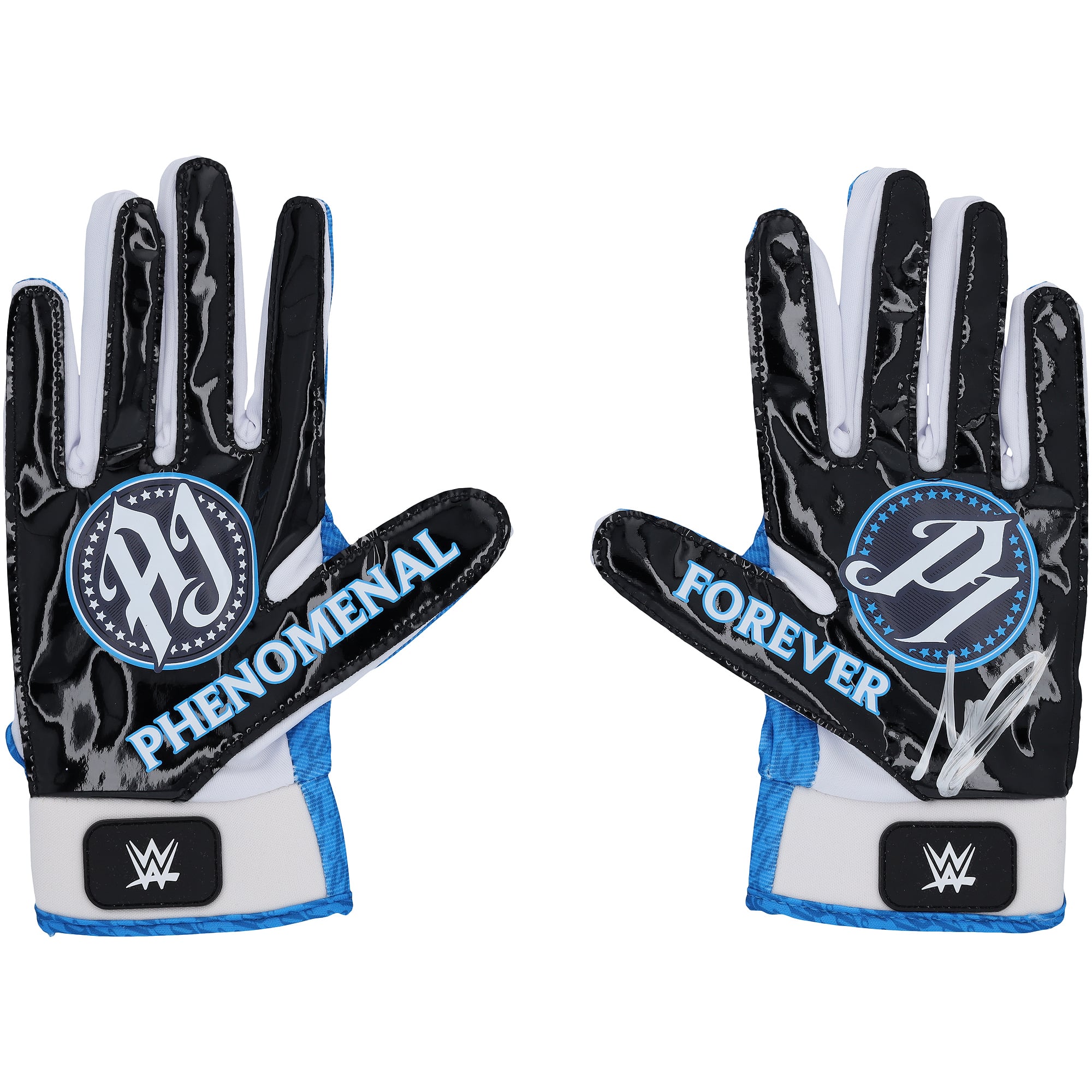 AJ Styles WWE Autographed Black/Blue Replica Glove Set