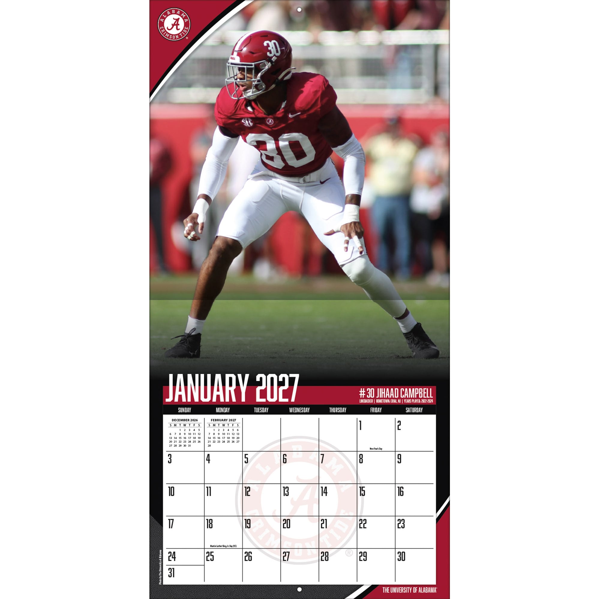 Alabama Crimson Tide 2027 12” x 12” Team Wall Calendar
