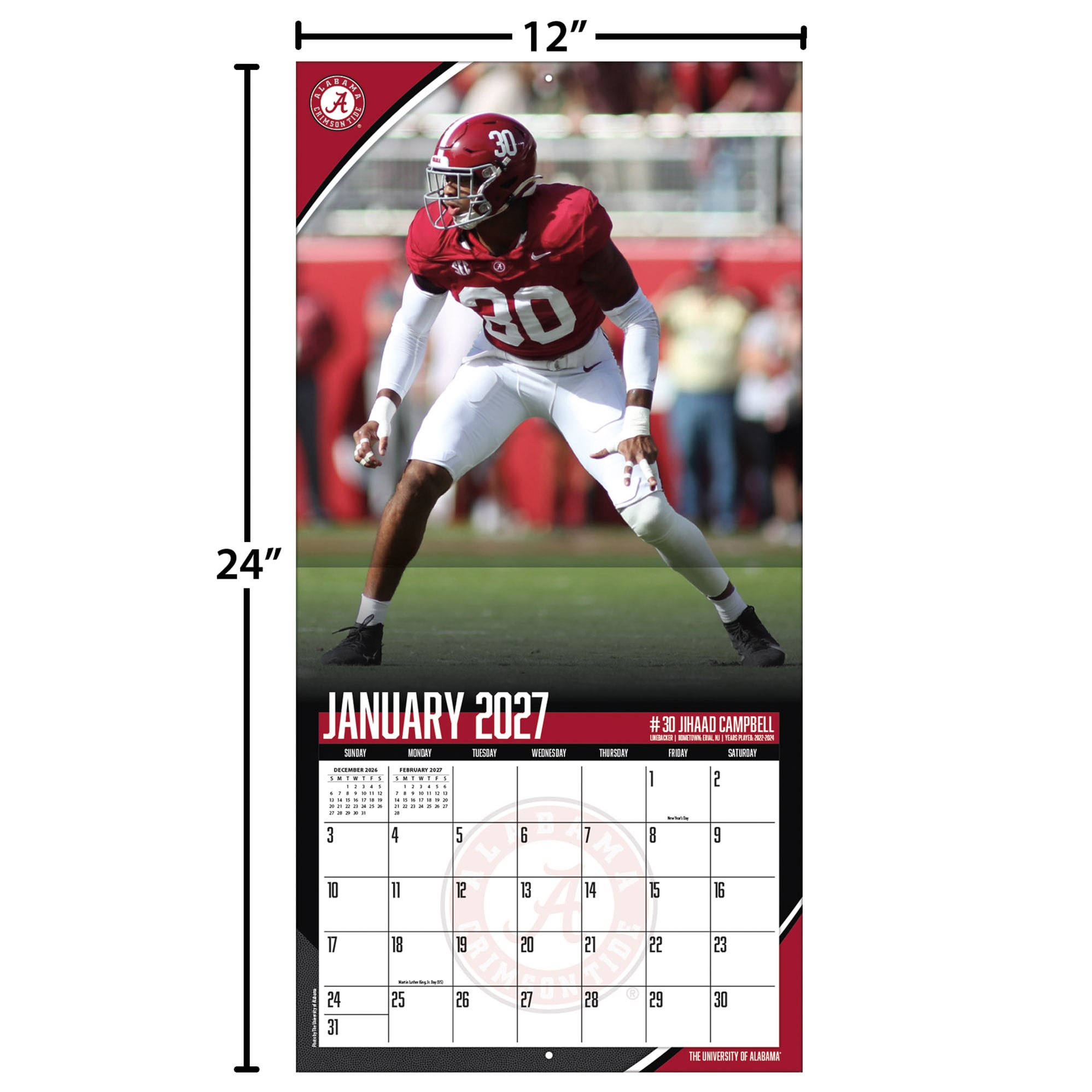 Alabama Crimson Tide 2027 12” x 12” Team Wall Calendar