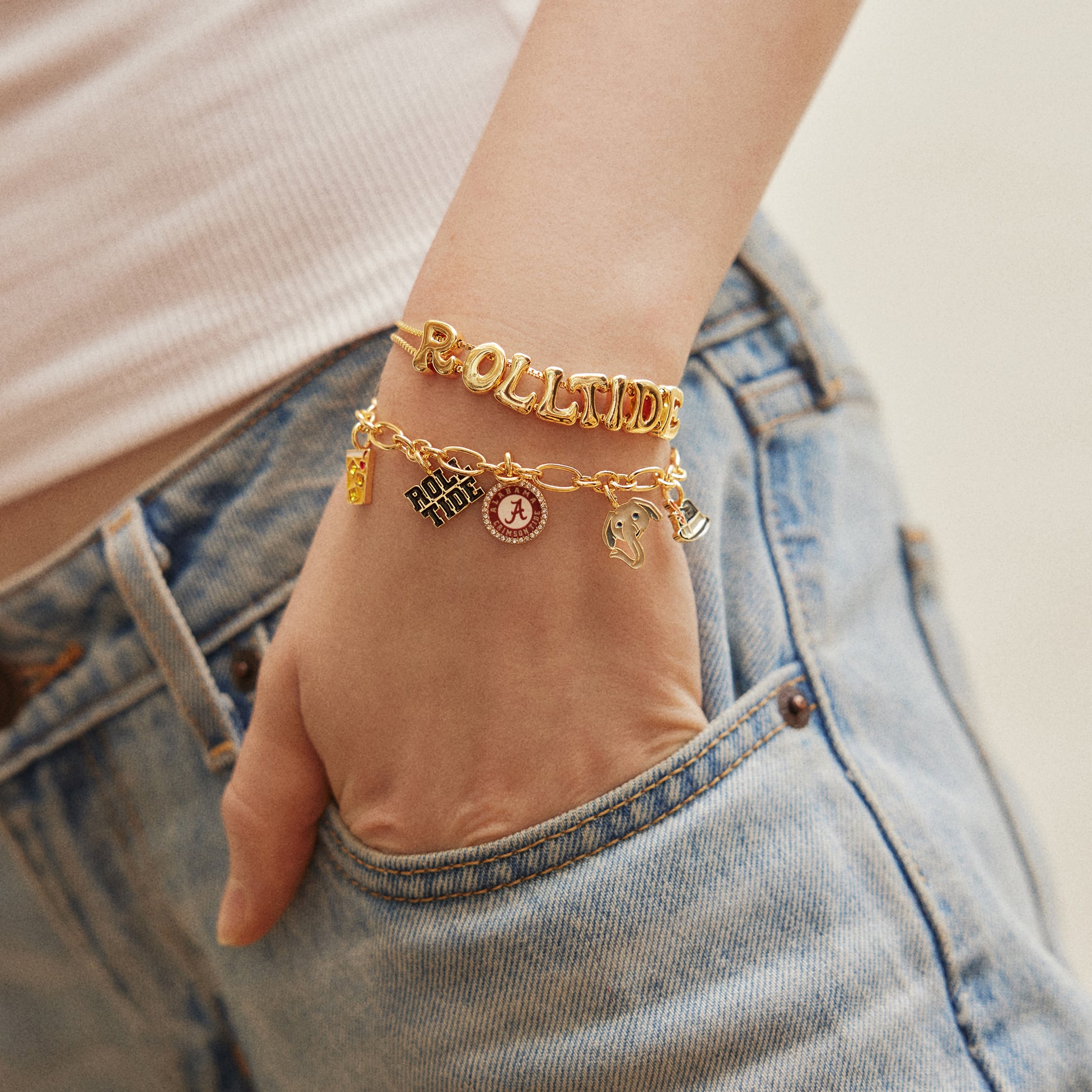 Ensemble de deux bracelets délicats à breloques et slogan BaubleBar Alabama Crimson Tide