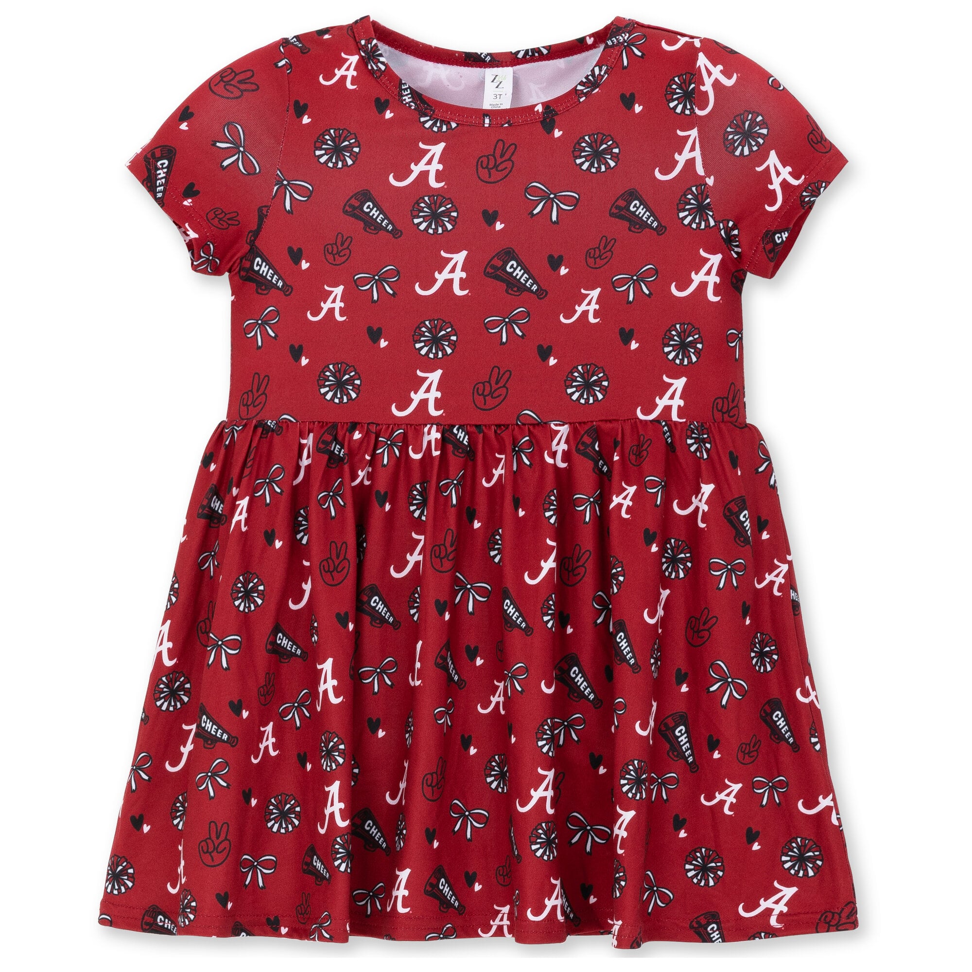 Robe à manches courtes imprimée intégrale ZooZatz Crimson Alabama Tide pour petites filles