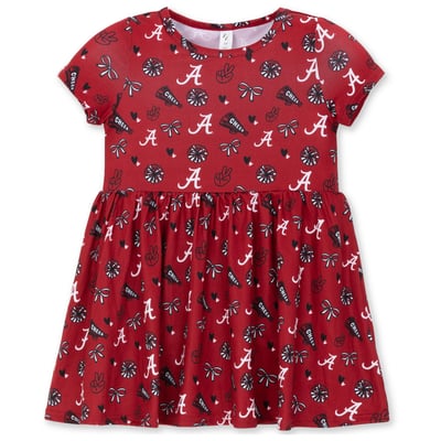 Robe à manches courtes imprimée intégrale Alabama Crimson Tide ZooZatz pour petites filles - Rouge