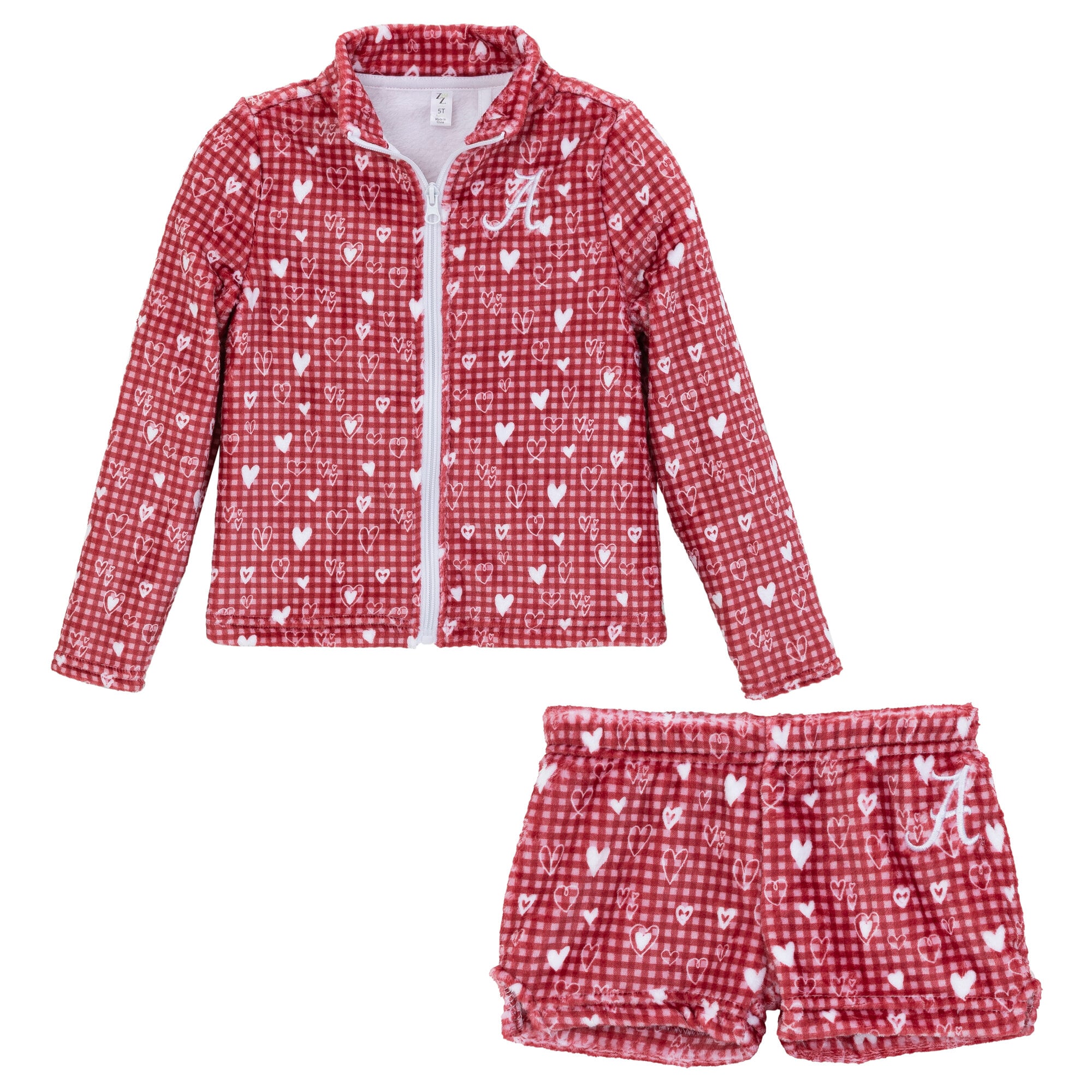 Ensemble veste et short en peluche à carreaux Crimson Alabama Tide pour petites filles (fermeture éclair intégrale)
