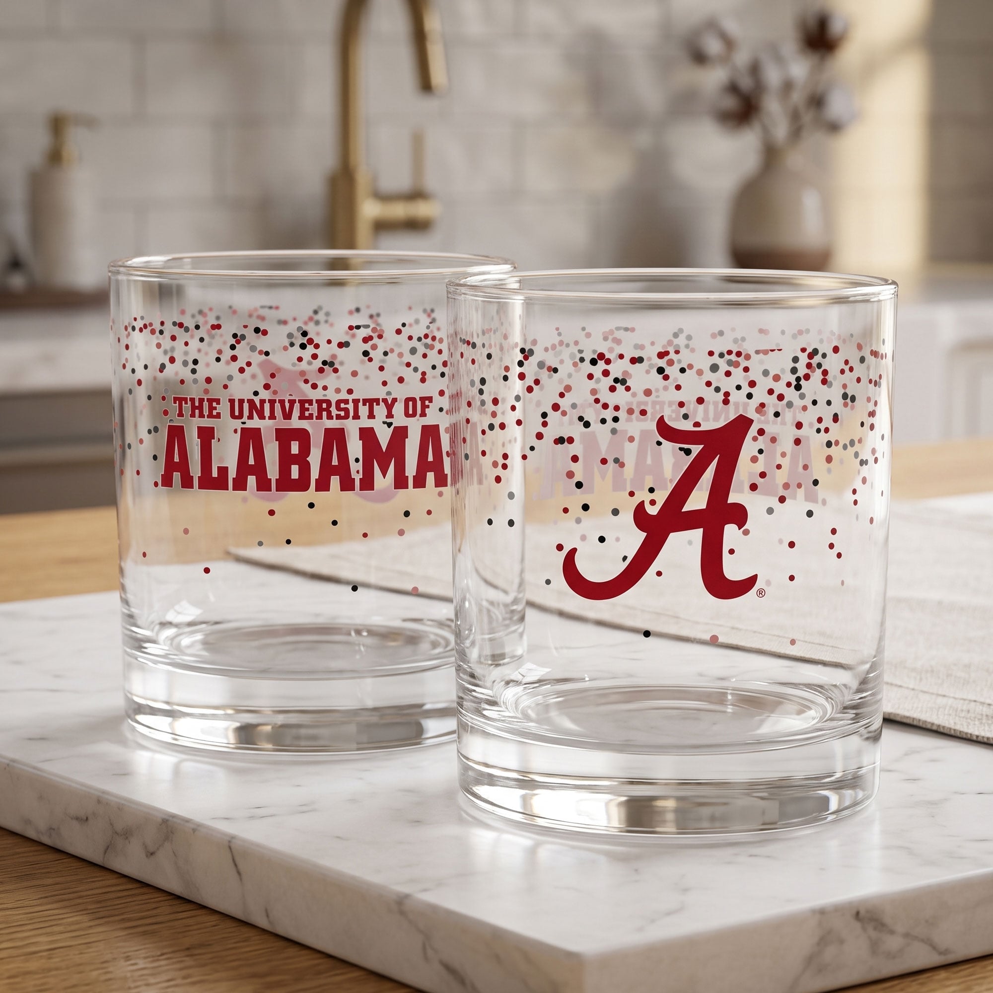 Ensemble de 2 verres à whisky Indigo Falls Alabama Crimson Tide Confetti