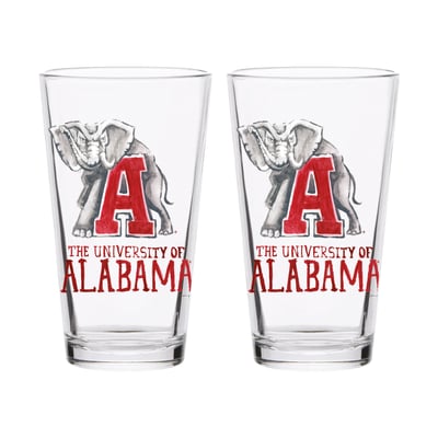 Ensemble de 2 verres à bière Alabama Crimson Tide Indigo Falls Laura Wilcox Mascotte