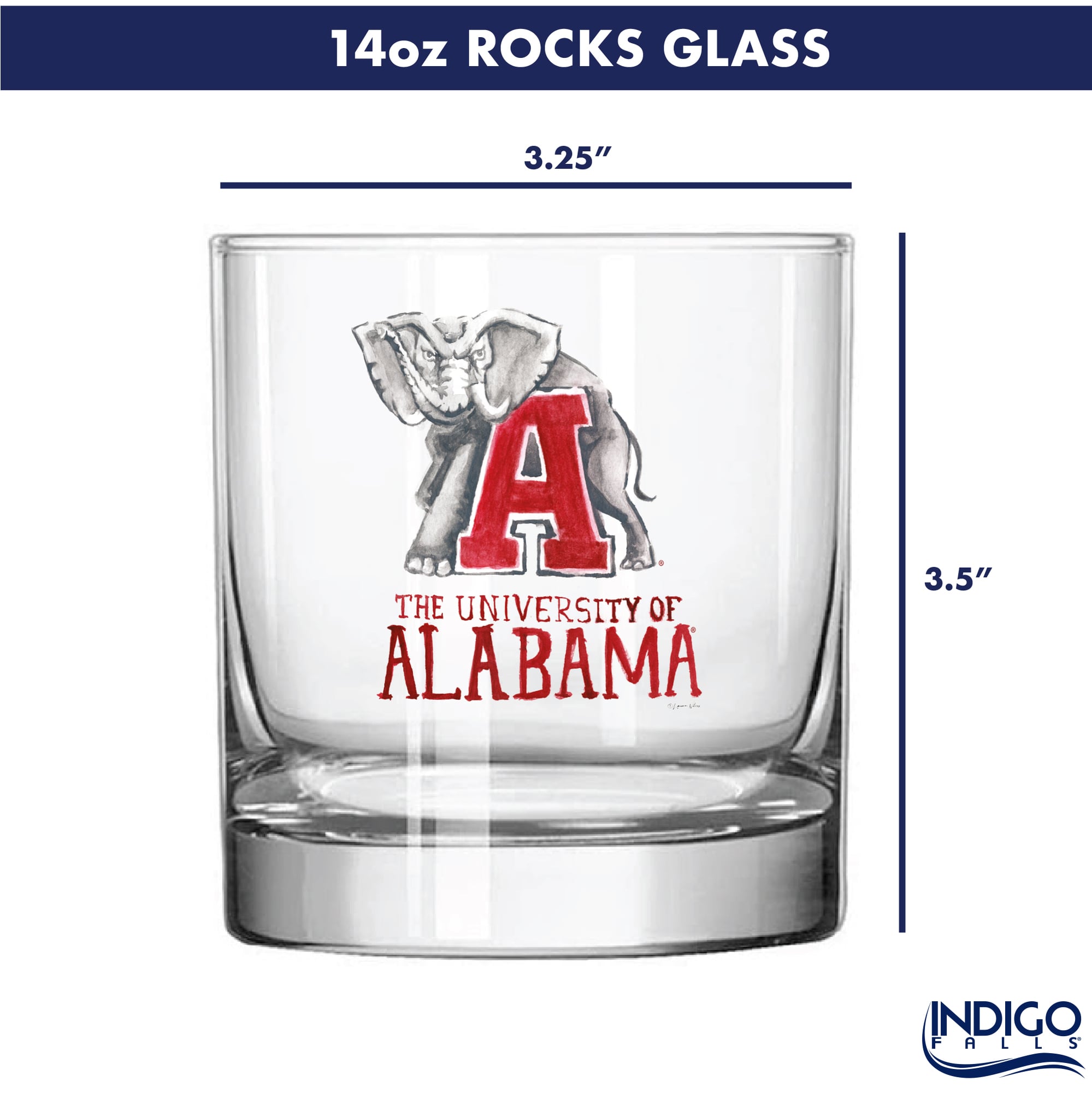 Ensemble de 2 verres à whisky à l'effigie de Laura Wilcox, mascotte des Crimson Tide d'Indigo Falls, Alabama.