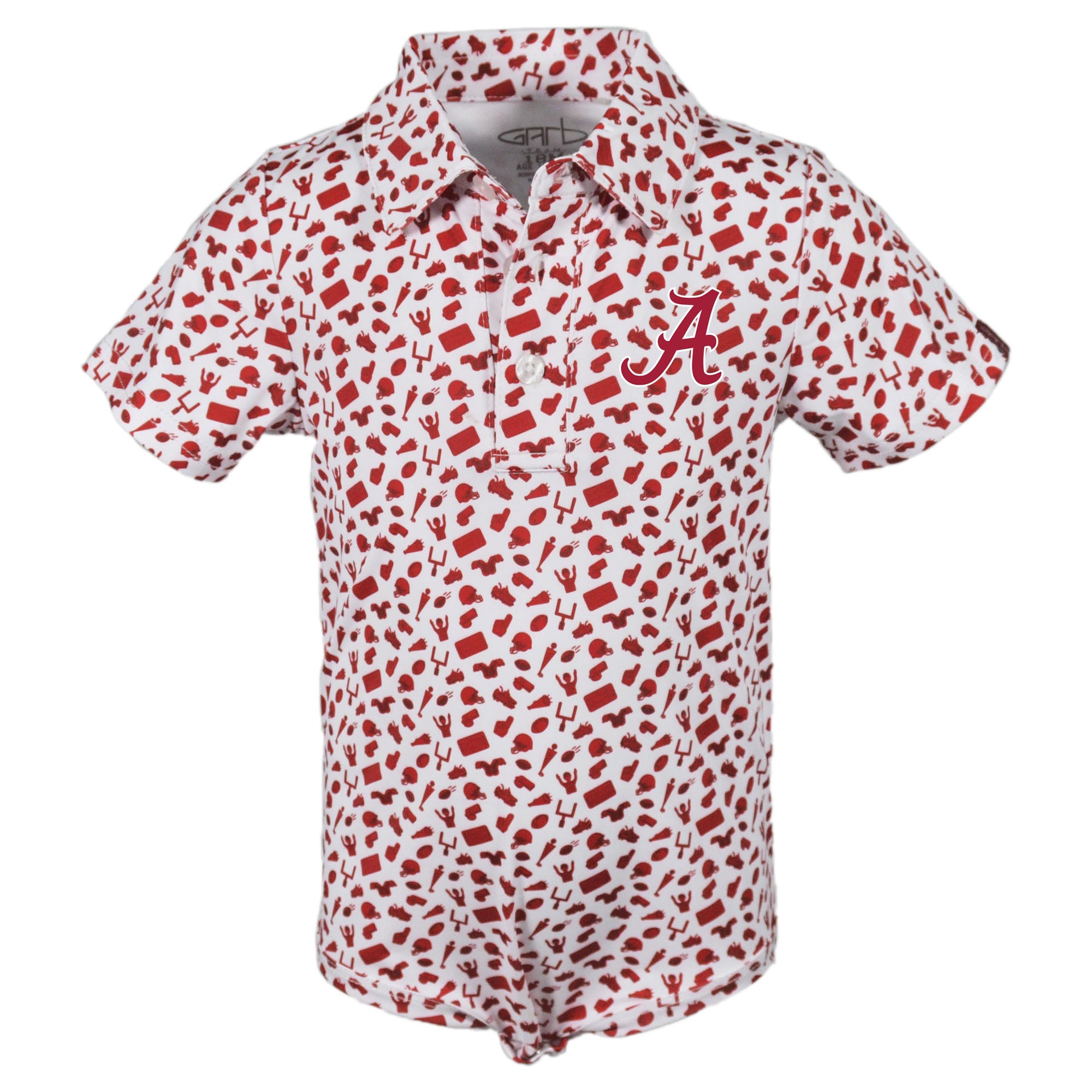 Infant Garb White Alabama Crimson Tide Tom Allover Print Performance Polo Bodysuit