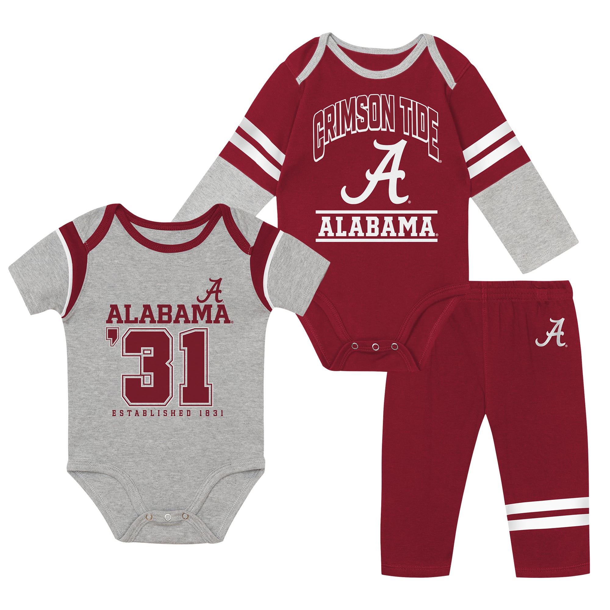 Ensemble trois pièces pour bébé Outerstuff Alabama Crimson Tide Double Up : body et pantalon.