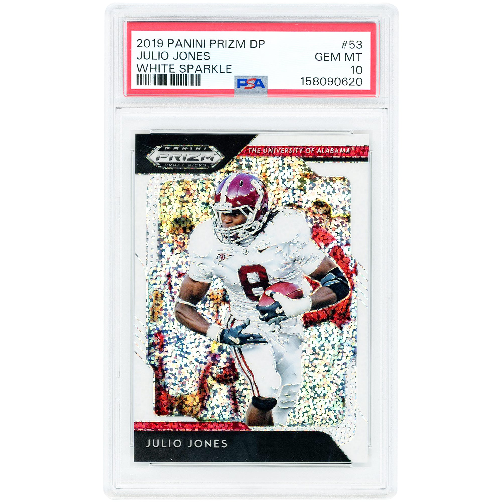 Julio Jones Alabama Crimson Tide 2019 Panini Prizm Draft Picks White Sparkle #53 PSA Authenticated 10 Card
