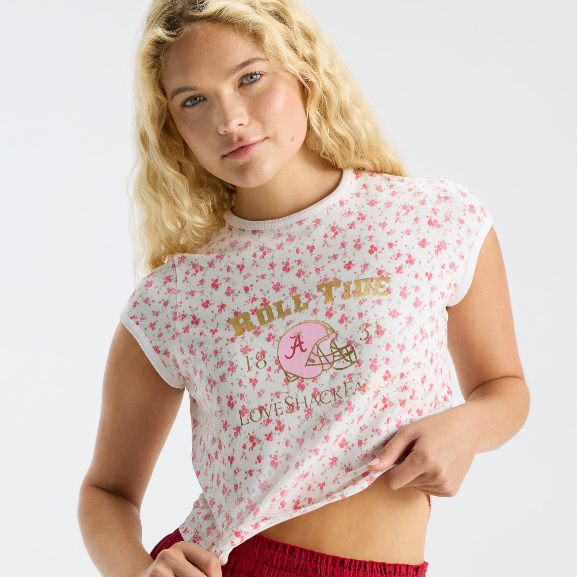T-shirt LoveShackFancy pour femme, motif MaryKate Crimson Tide de l'Alabama.