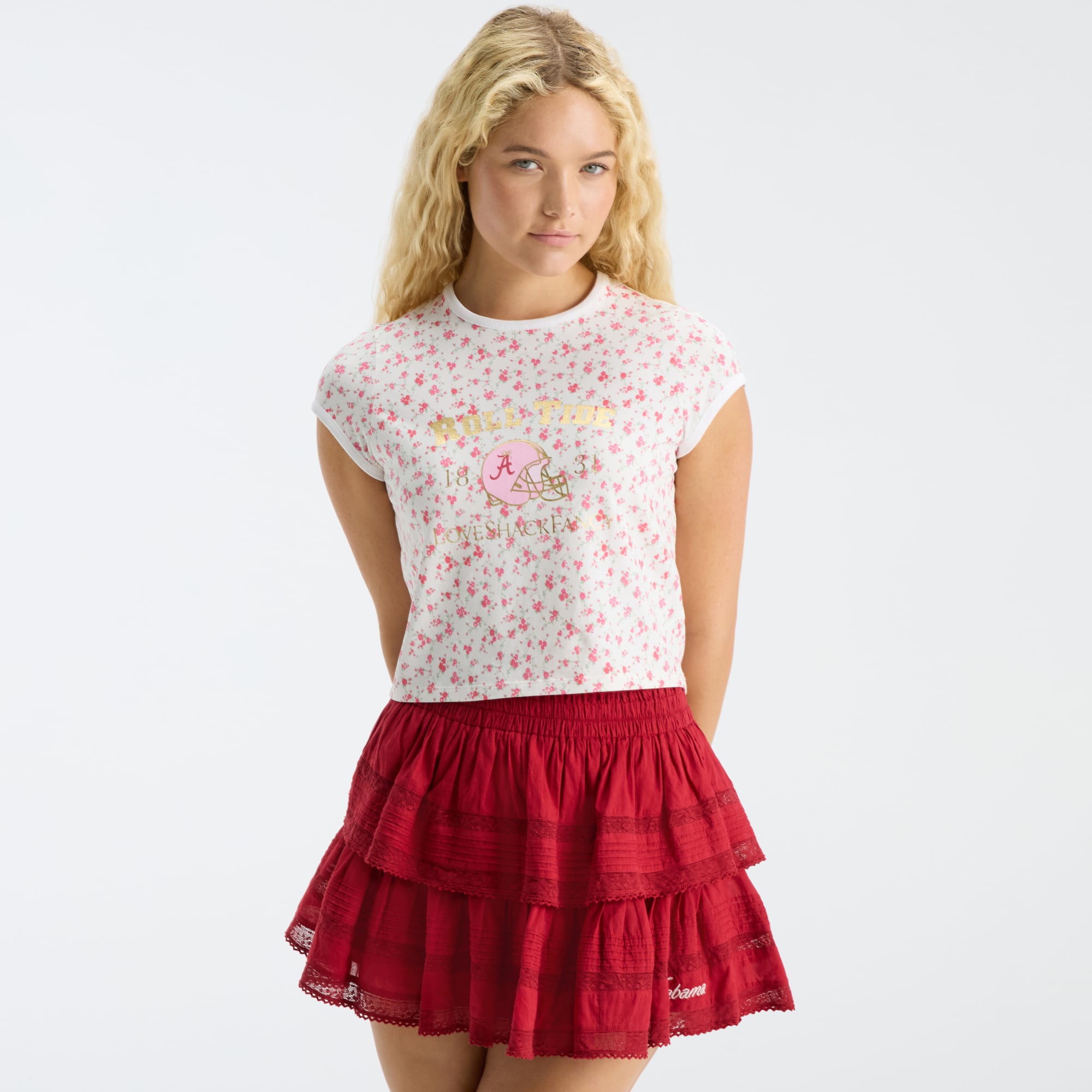 T-shirt LoveShackFancy pour femme, motif MaryKate Crimson Tide de l'Alabama.