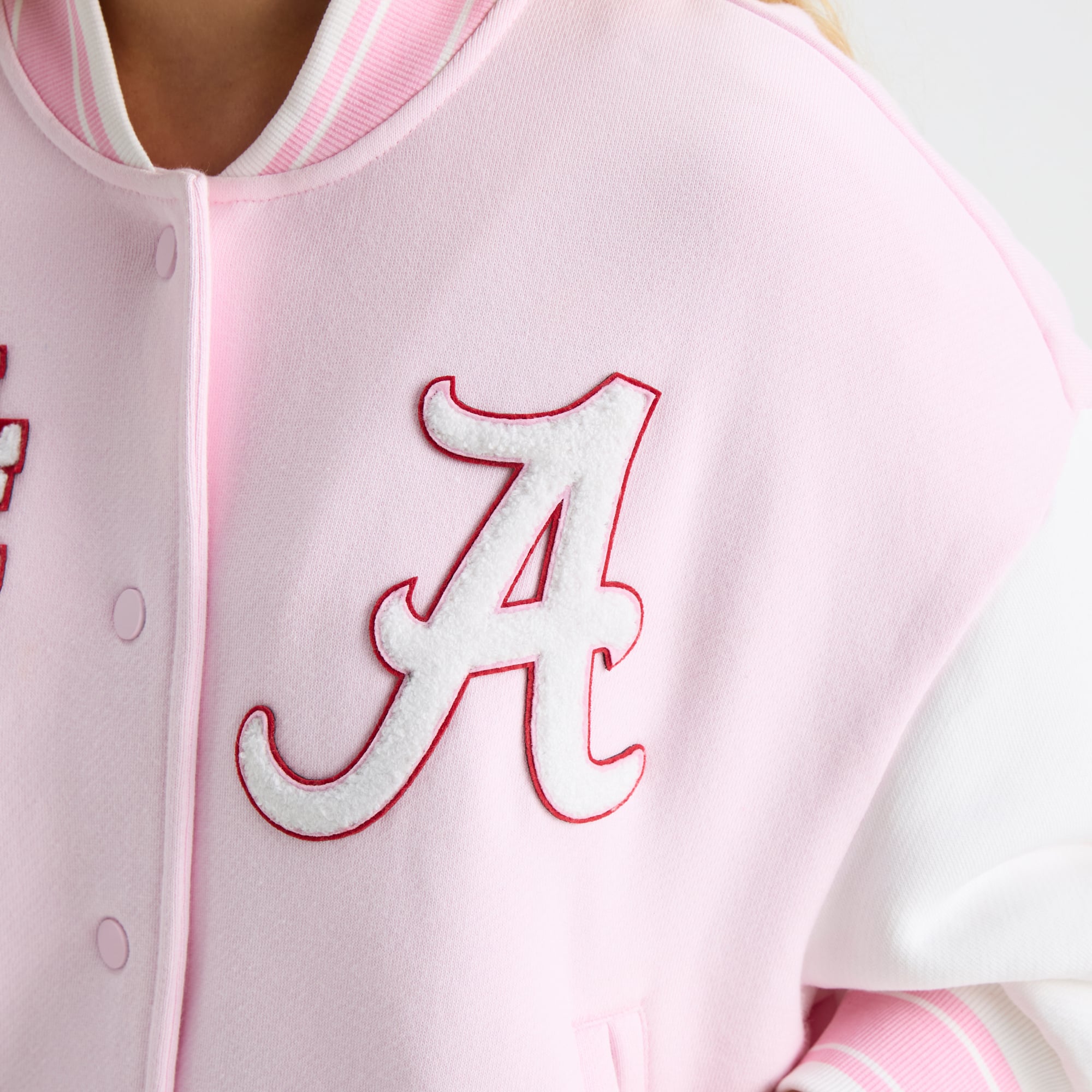 LoveShackFancy Women's Pink Alabama Crimson Tide Collegiate Varsity Full-Snap Jacket