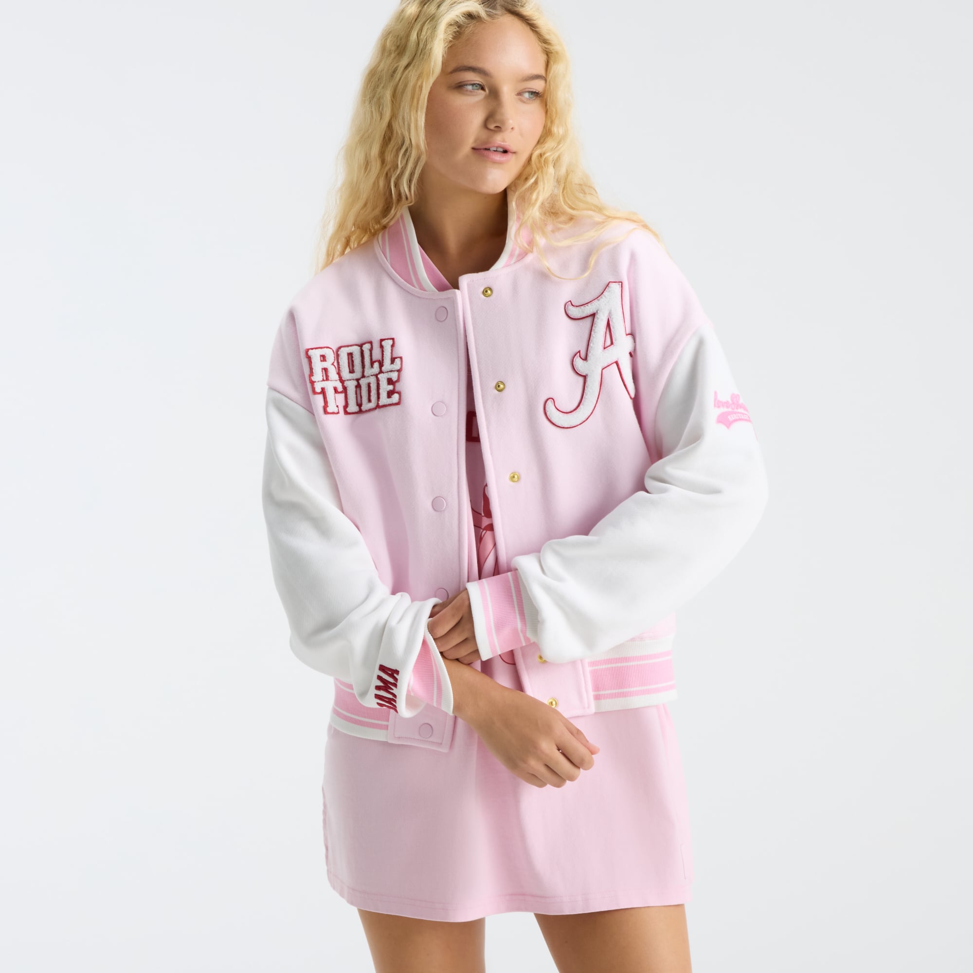 LoveShackFancy Women's Pink Alabama Crimson Tide Collegiate Varsity Full-Snap Jacket