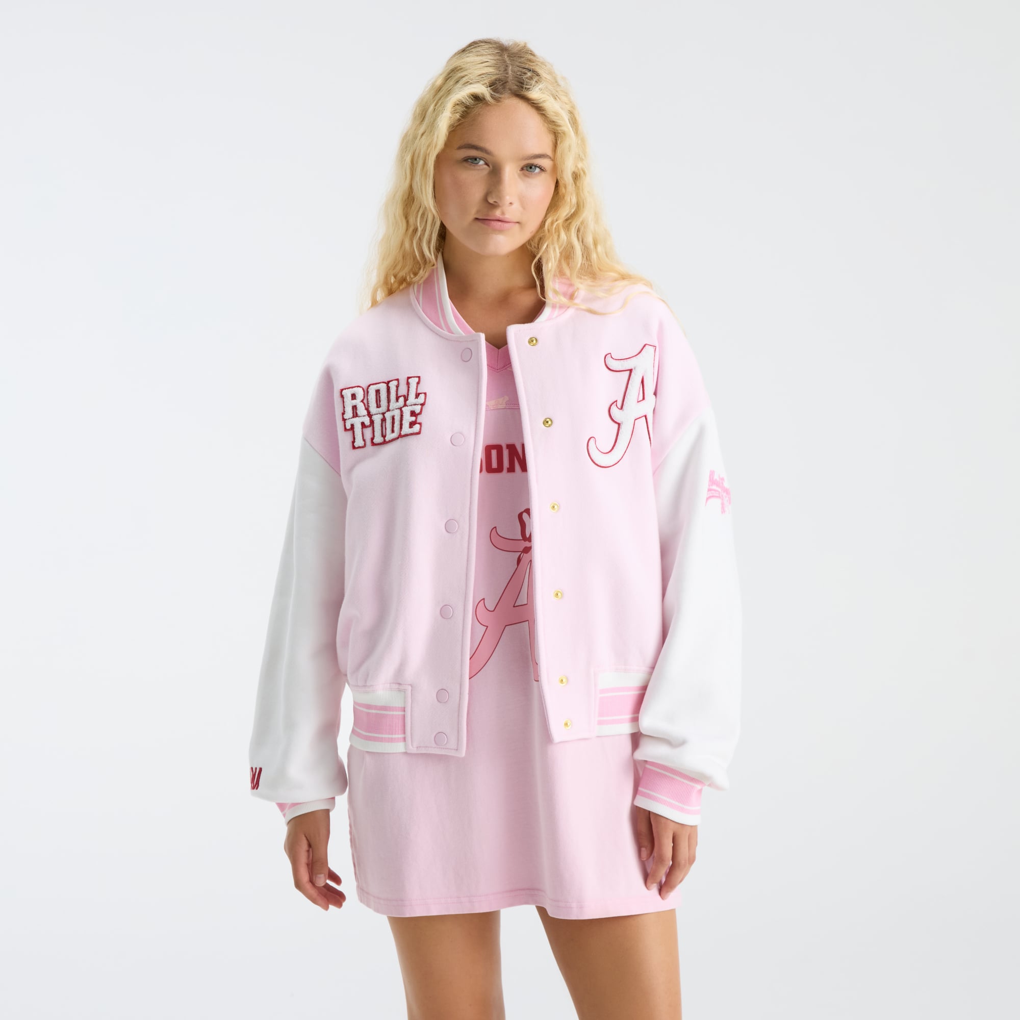 LoveShackFancy Women's Pink Alabama Crimson Tide Collegiate Varsity Full-Snap Jacket