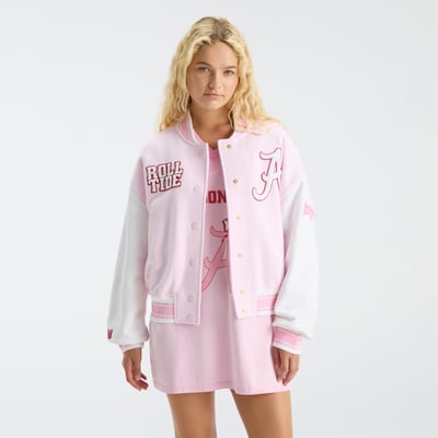 LoveShackFancy Alabama Crimson Tide Women's Collegiate Varsity Full-Snap Jacket - Pink