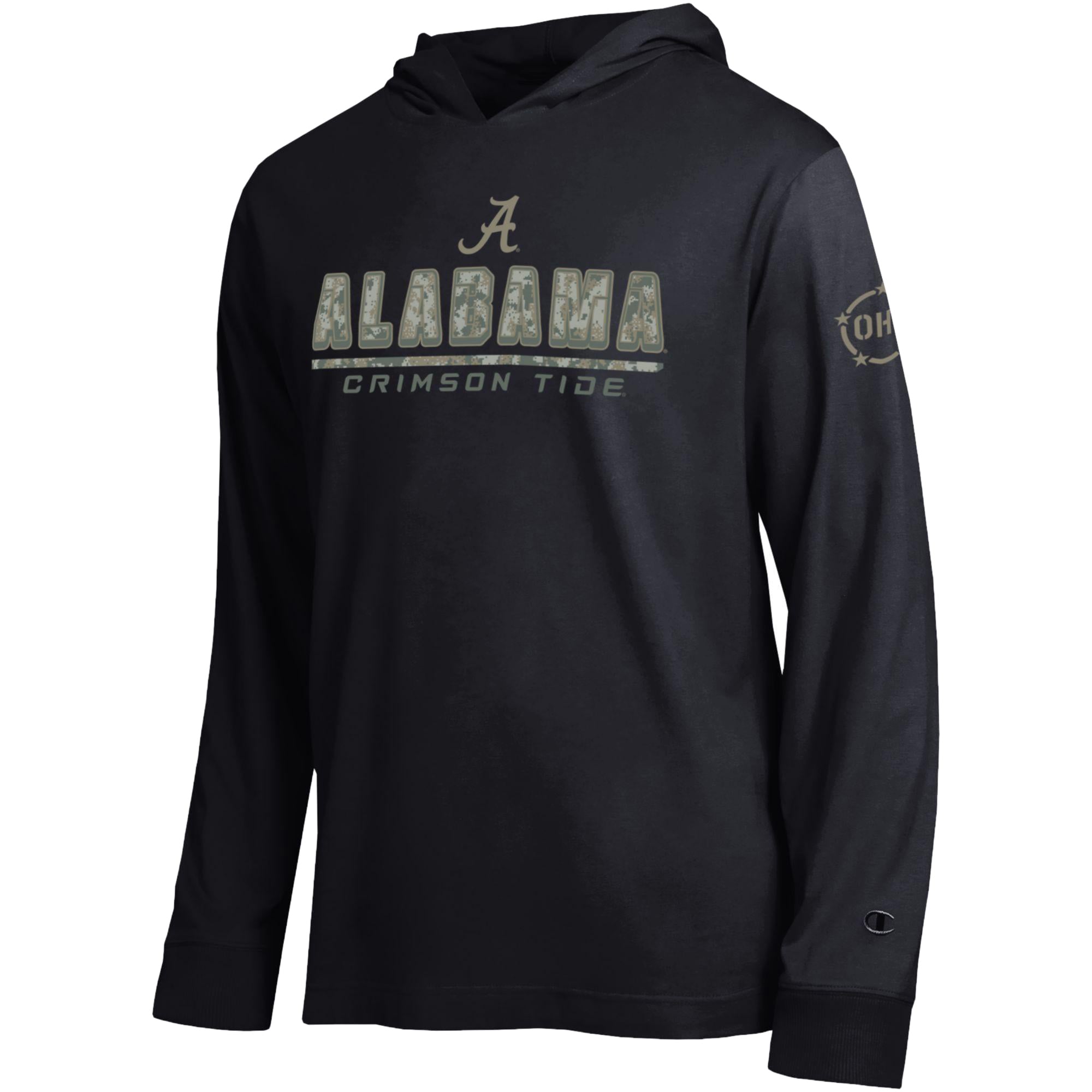 Men's Champion Black Alabama Crimson Tide Operation Hat Trick Camo Script Hooded Long Sleeve T-Shirt