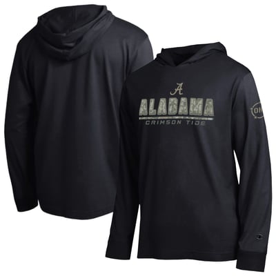  Alabama Crimson Tide Champion Operation Hat Trick Camo Script Hooded Long Sleeve T-Shirt - Black