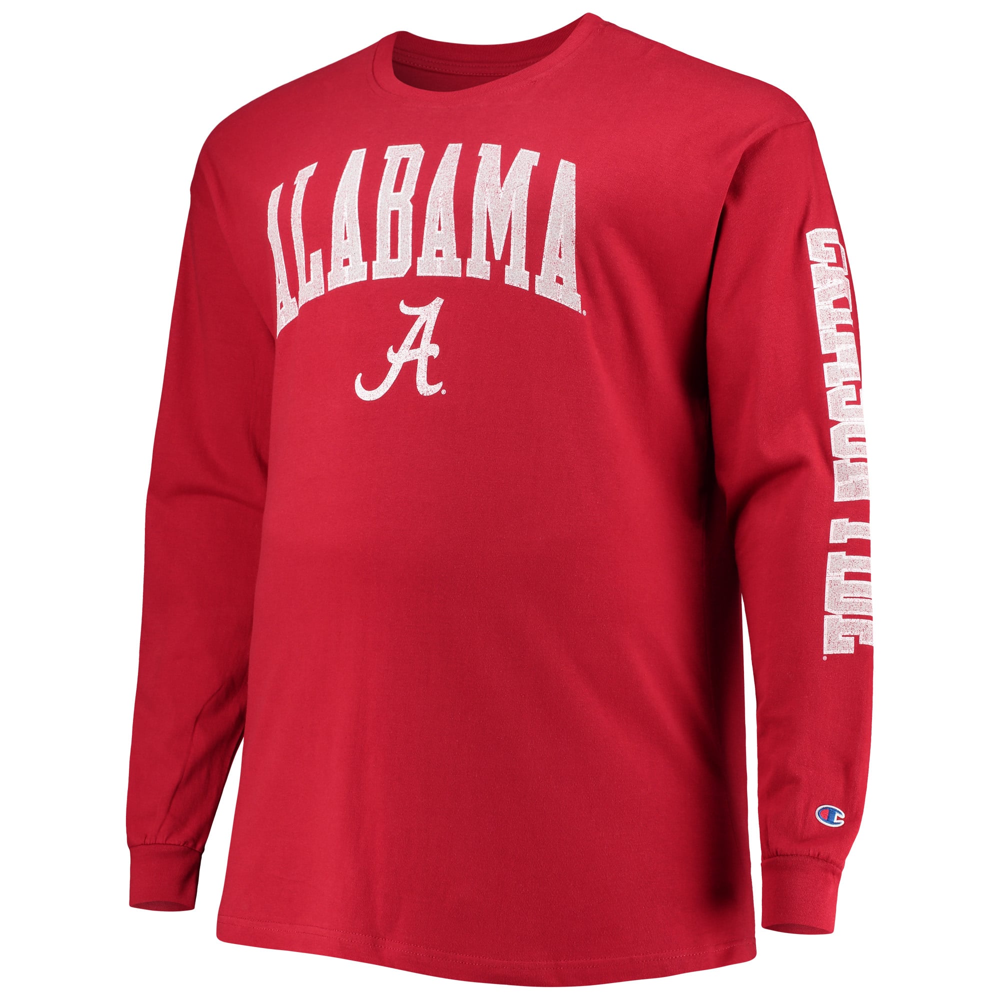 T-shirt à manches longues Champion pour homme, modèle Crimson Alabama Tide, grandes tailles, logo en arc sur le devant