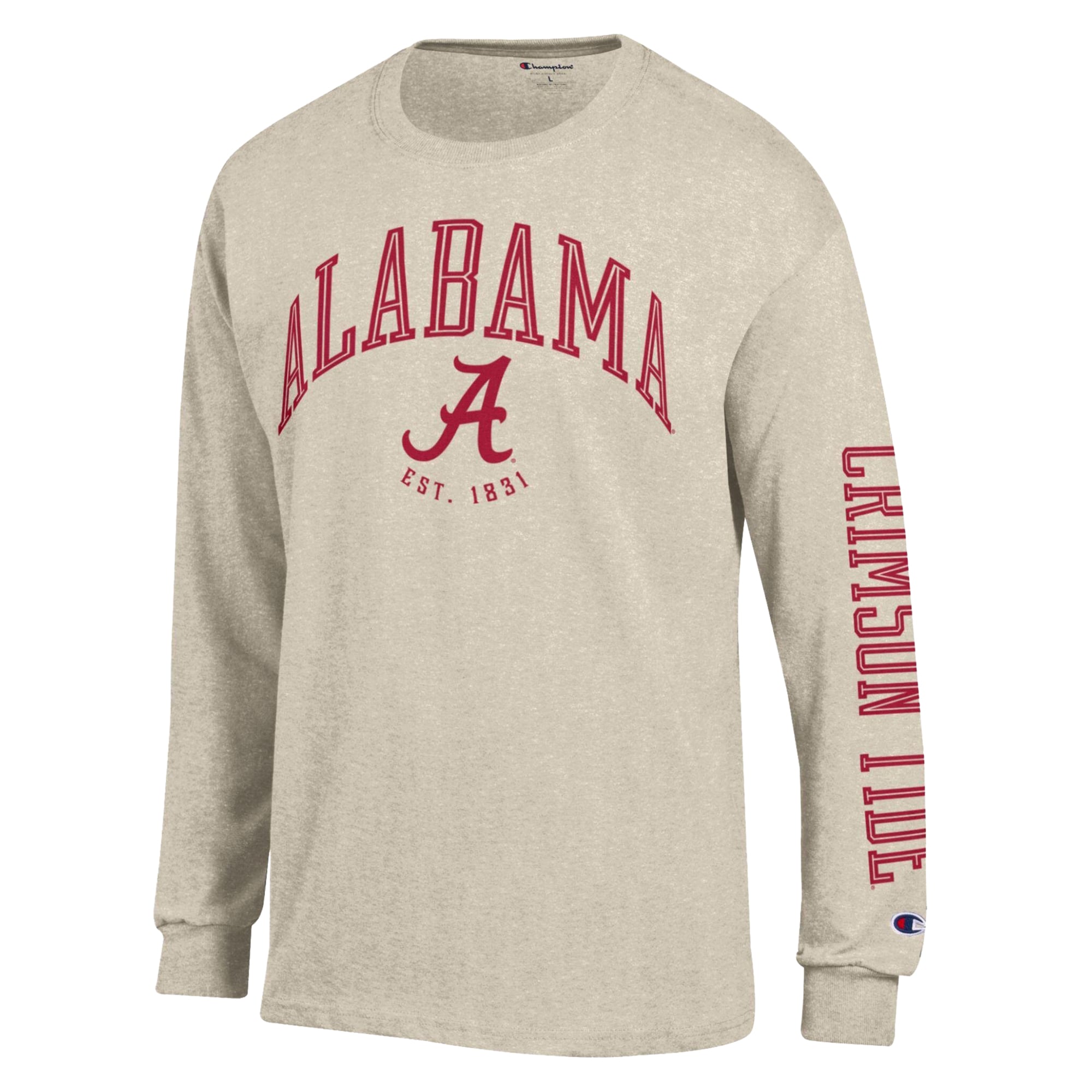 Men's Champion Heather Oatmeal Alabama Crimson Tide Neutral Arch Long-Sleeve T-Shirt