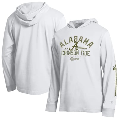  Alabama Crimson Tide Champion Operation Hat Trick Sleeve Line Hooded Long Sleeve T-Shirt - White