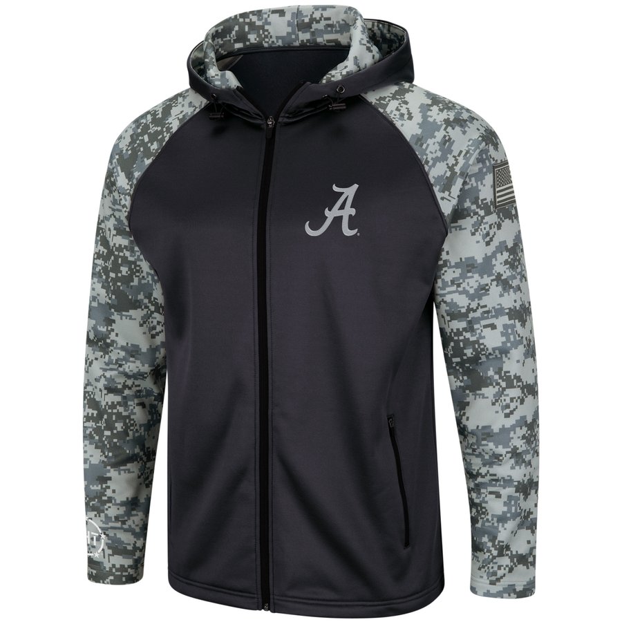 Alabama Crimson Tide Colosseum OHT Military Appreciation Digi Camo Raglan  Full-Zip Hoodie - Charcoal/Camo