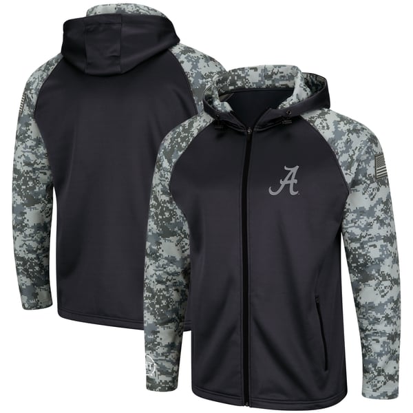Alabama Crimson Tide Colosseum OHT Military Appreciation Digi Camo Raglan  Full-Zip Hoodie - Charcoal/Camo