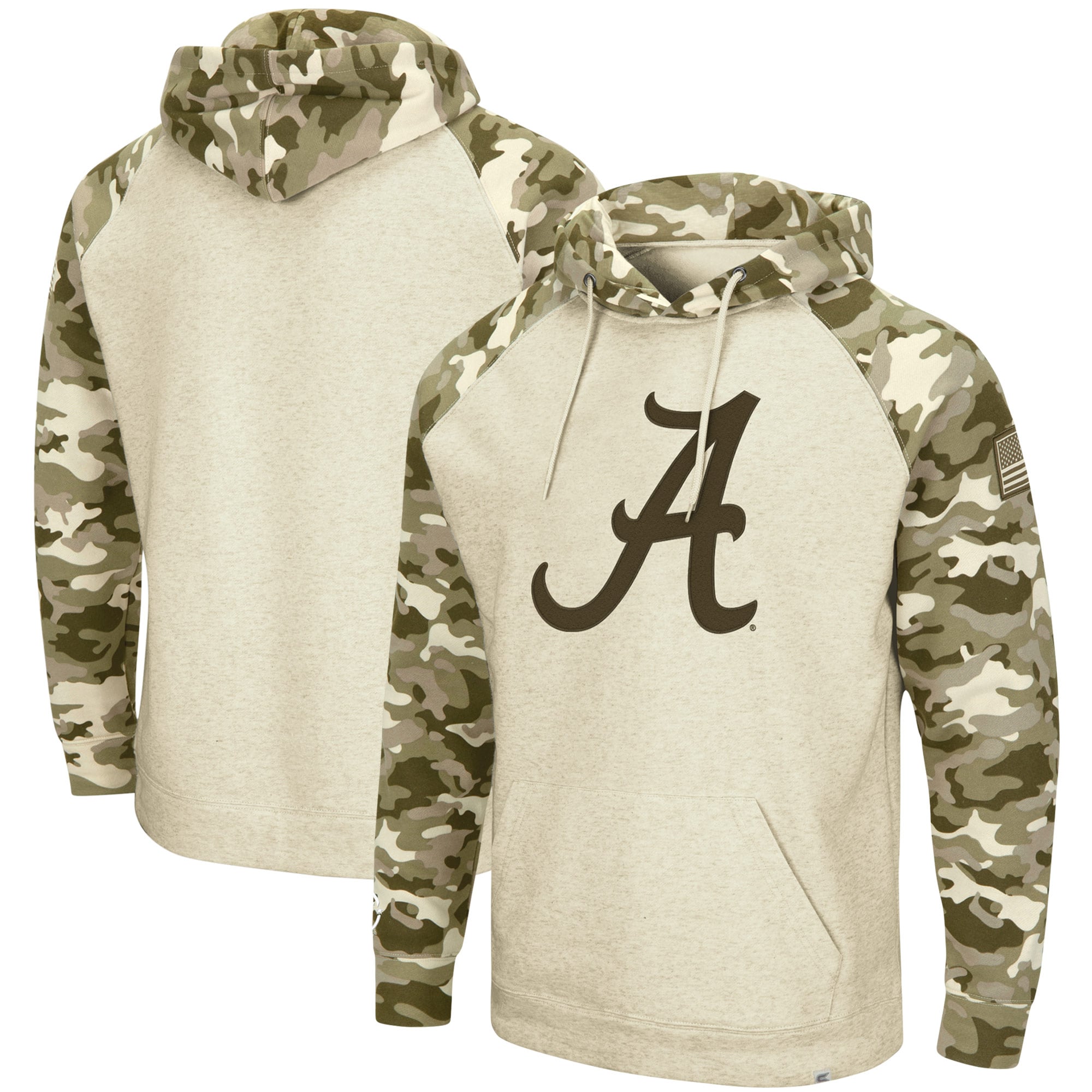 Alabama Crimson Tide Colosseum OHT Military Appreciation Desert Camo Raglan  Pullover Hoodie - Oatmeal
