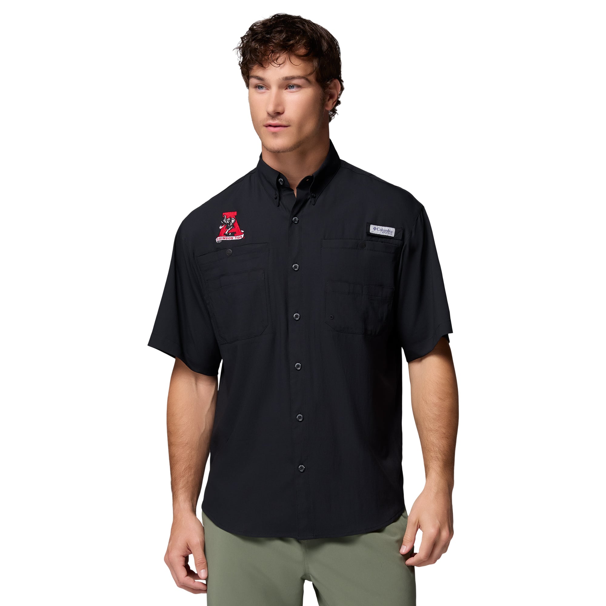 Men's Columbia Black Alabama Crimson Tide Tamiami Omni-Shade Button-Down Shirt