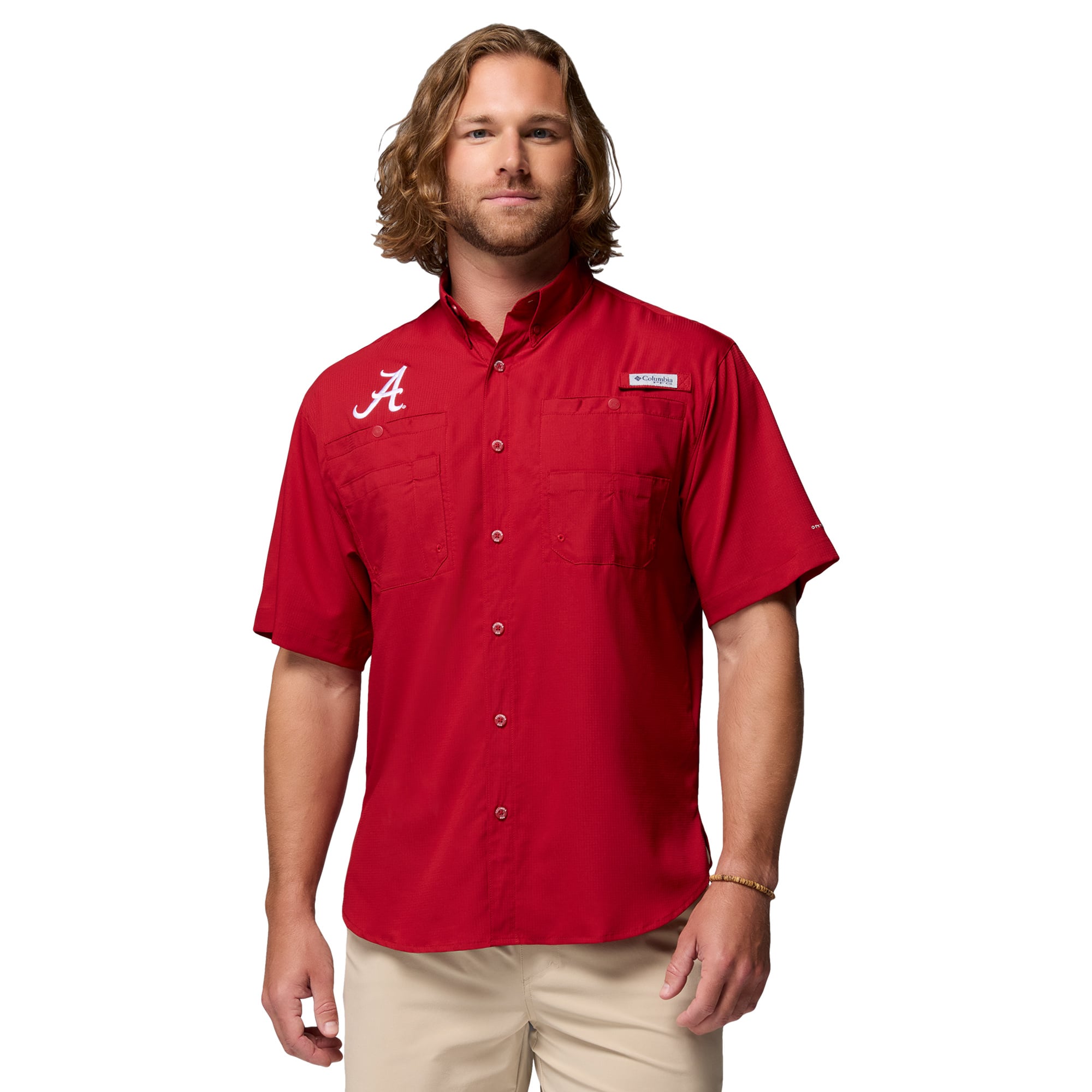 Men's Columbia Crimson Alabama Tide PFG Tamiami Shirt