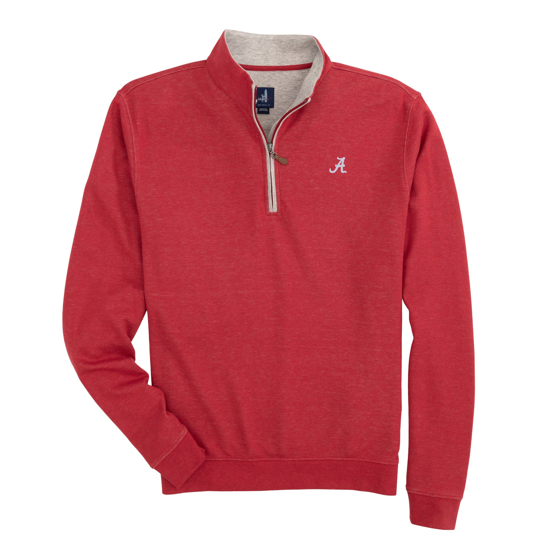 Pull-over à col zippé pour homme johnnie-O Crimson Alabama Tide Sully en mélange de trois matières