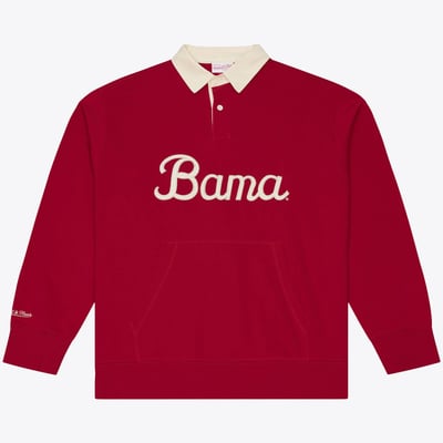  Alabama Crimson Tide Mitchell & Ness Retro Roots French Terry Long Sleeve Polo - Crimson