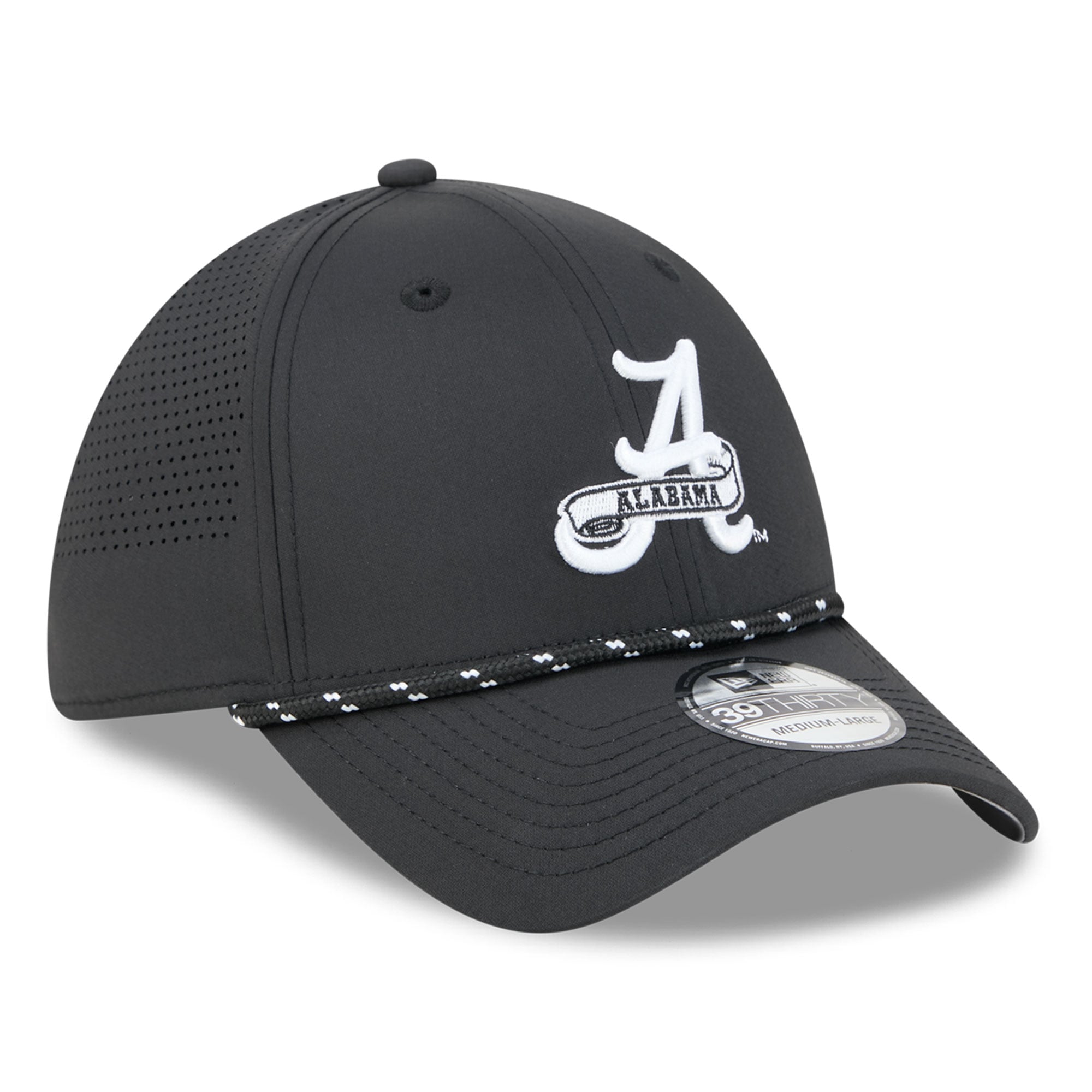 Casquette extensible New Era noire Alabama Crimson Tide Vault Inline Performance Rope 39THIRTY pour homme