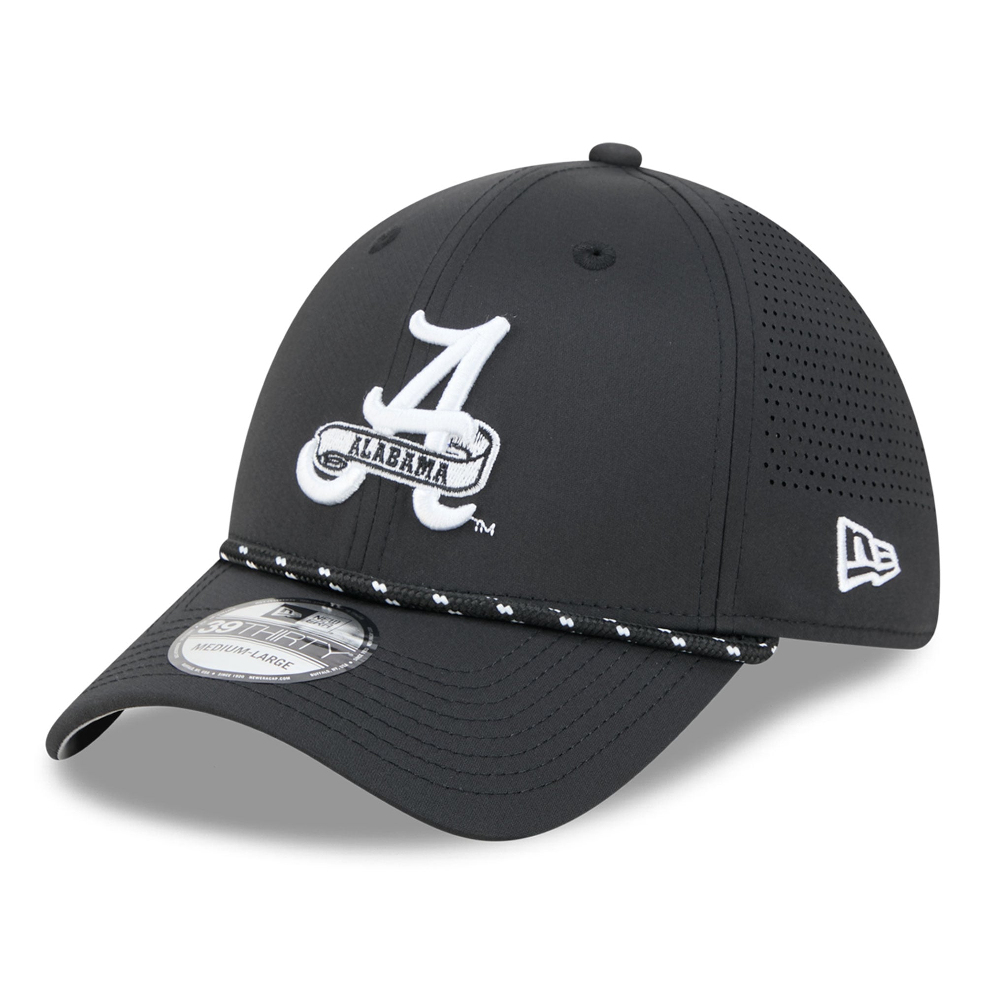 Casquette extensible New Era noire Alabama Crimson Tide Vault Inline Performance Rope 39THIRTY pour homme