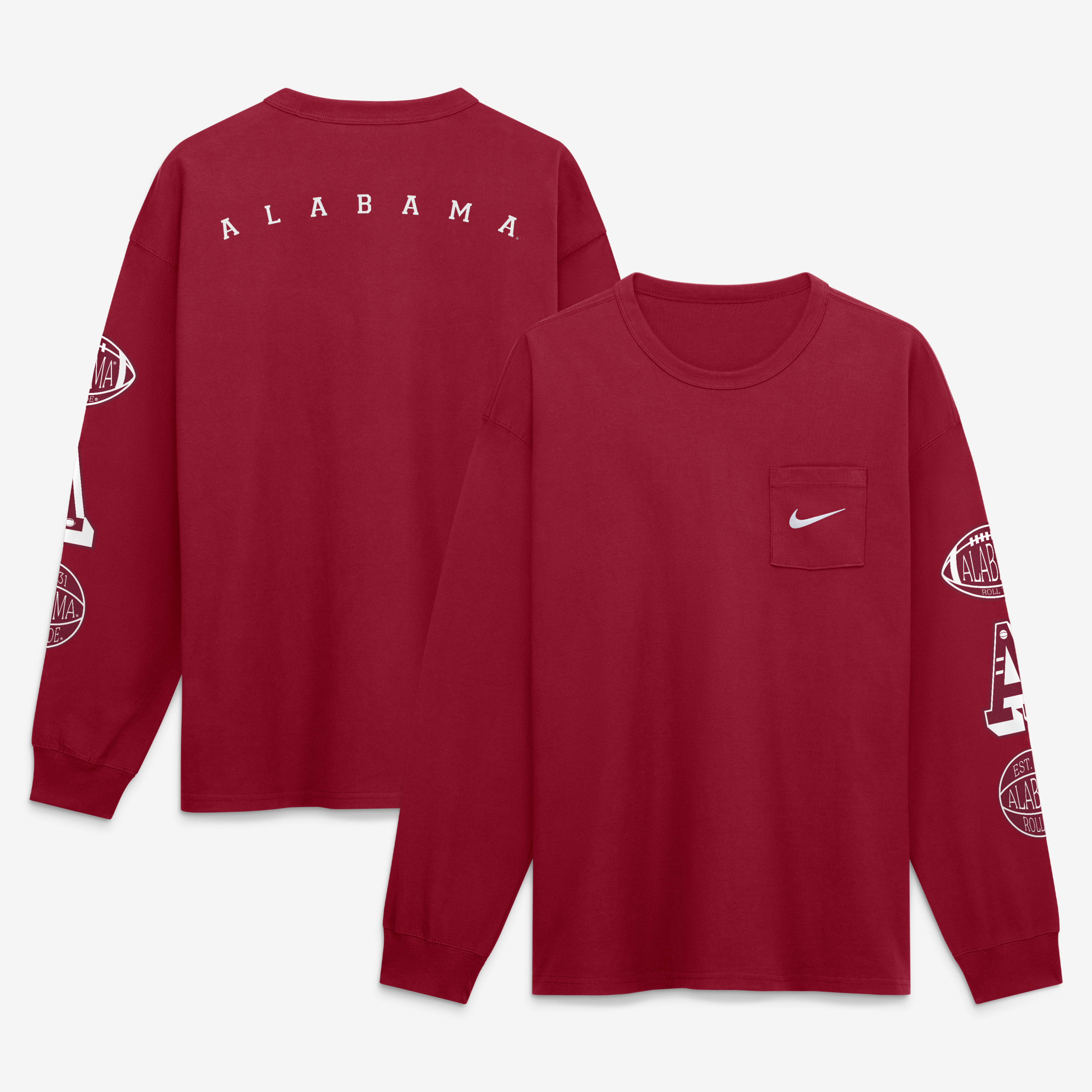 T-shirt à manches longues et poche Nike Crimson Alabama Tide pour homme