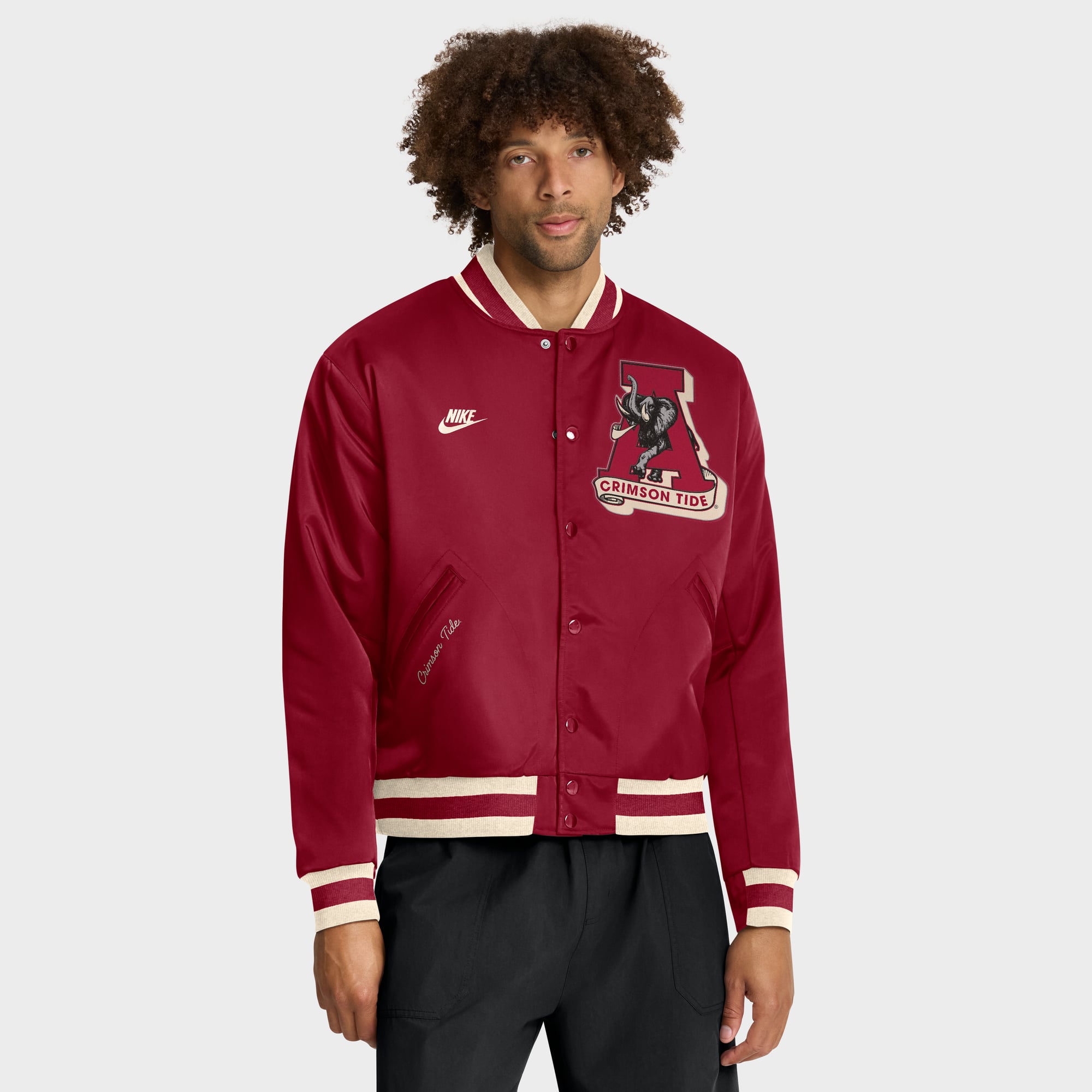 Veste aviateur Nike Crimson Alabama Tide Legacy à boutons-pression pour homme