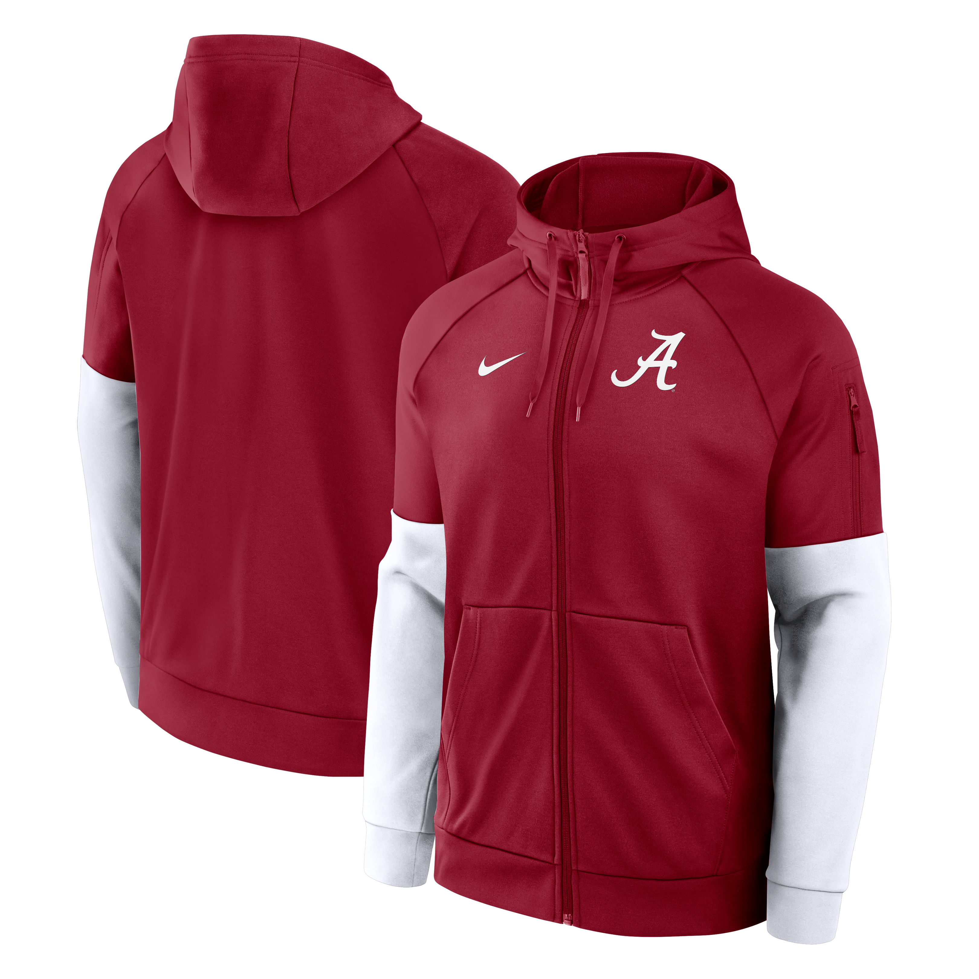 Sweat à capuche zippé Nike Crimson Alabama Tide Primetime Primary Logo Therma-FIT Raglan pour homme