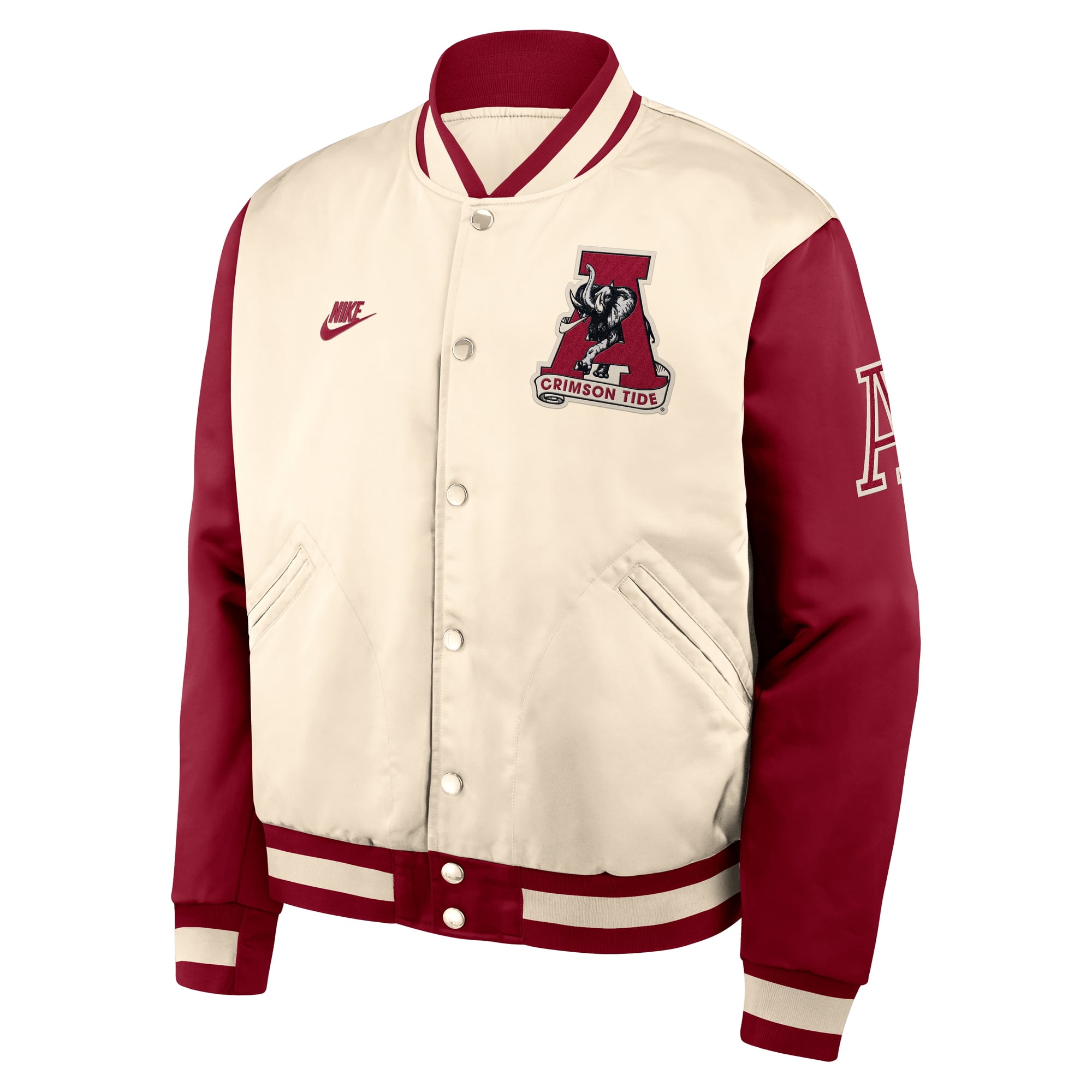 Men's Nike  Natural/Crimson Alabama Crimson Tide Legacy Full-Snap Bomber Jacket