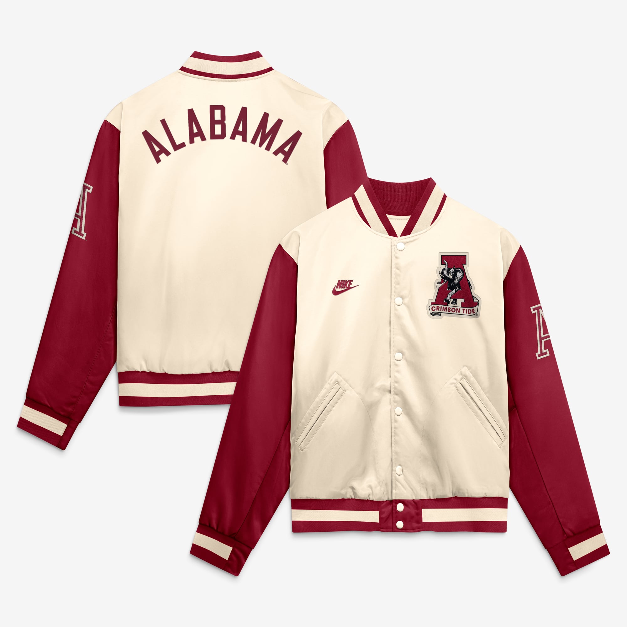 Men's Nike  Natural/Crimson Alabama Crimson Tide Legacy Full-Snap Bomber Jacket