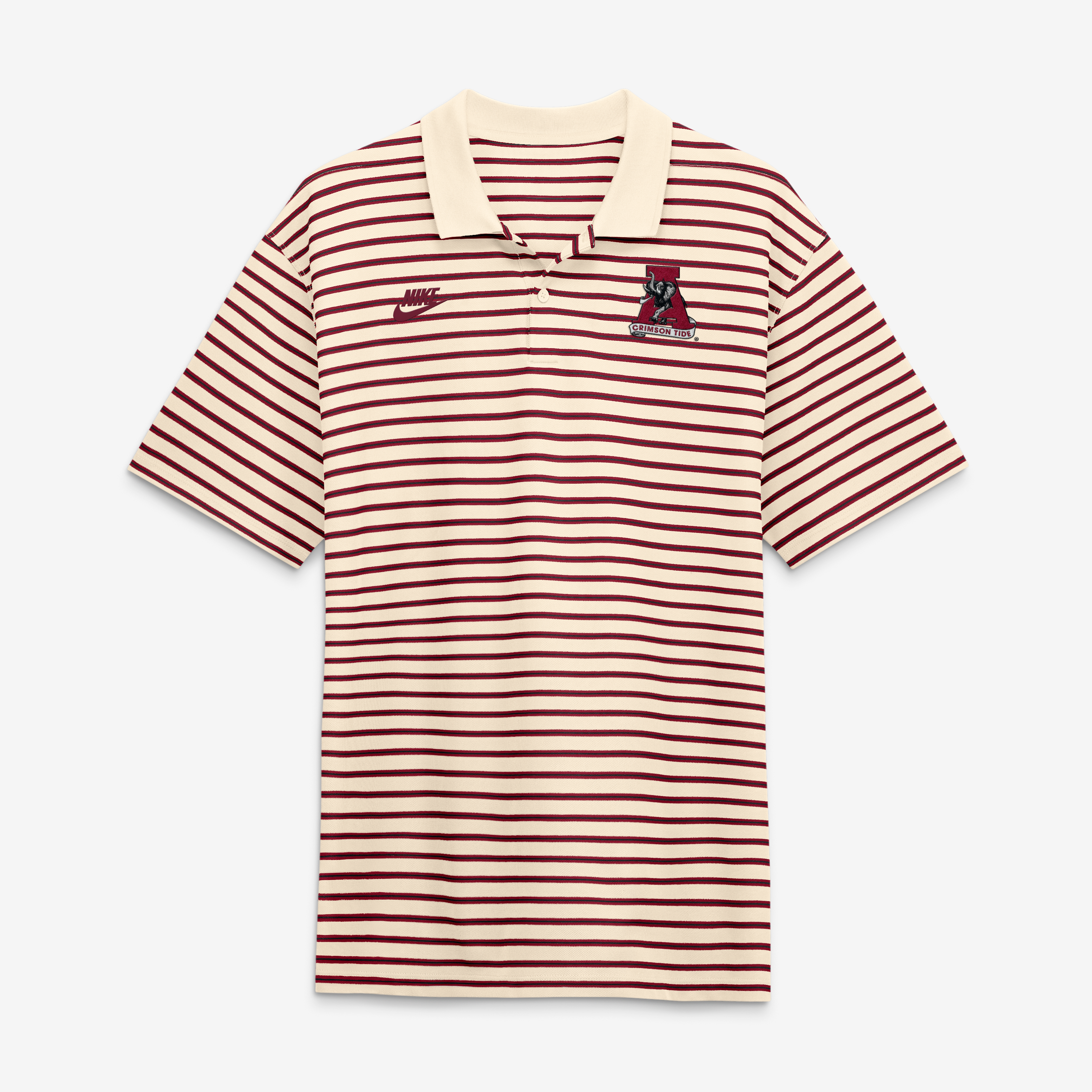 Men's Nike Natural/Crimson Alabama Crimson Tide Striped Primary Logo Dri-FIT Polo
